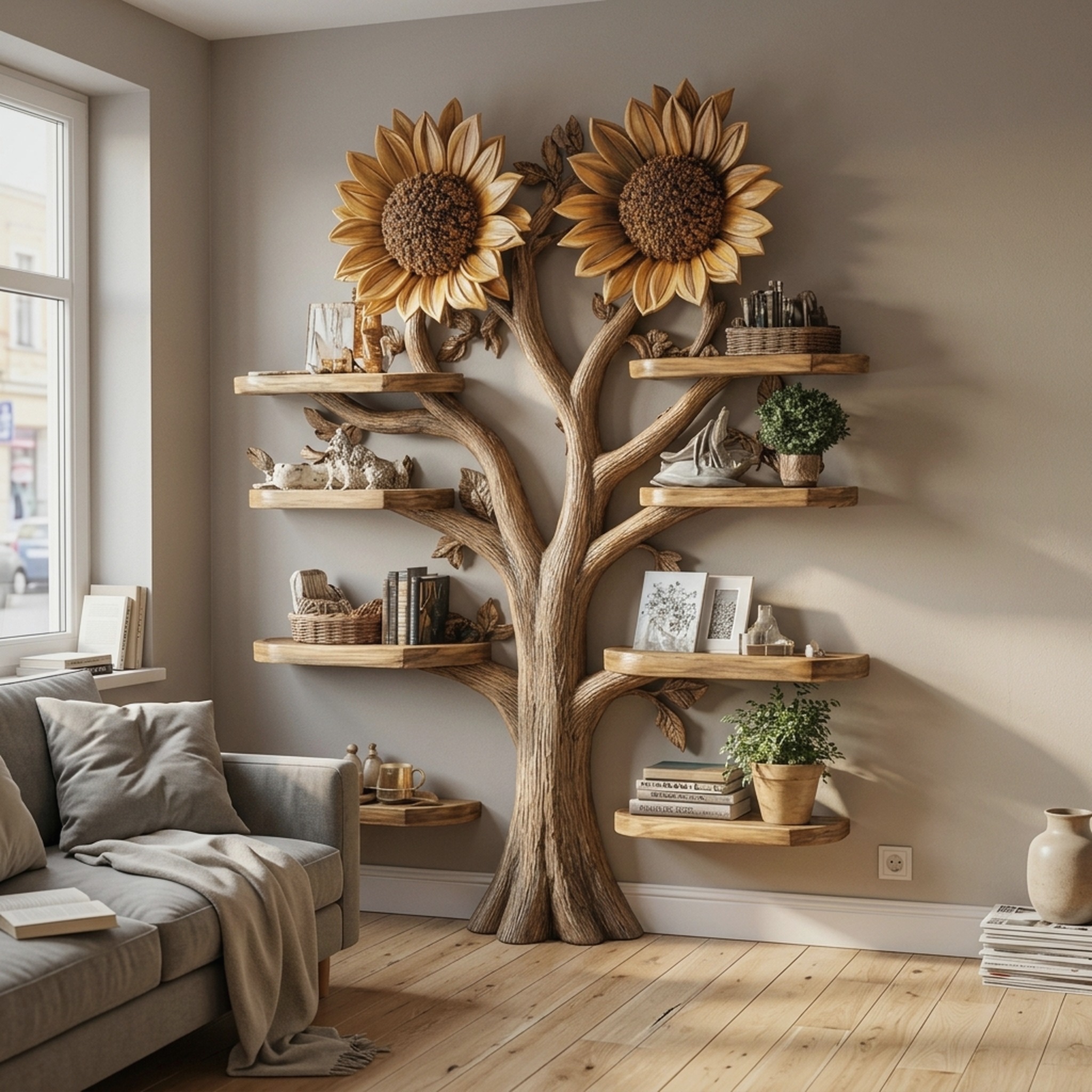Driftwood Branch Tree Bookshelf Wall Mounted Shelf
