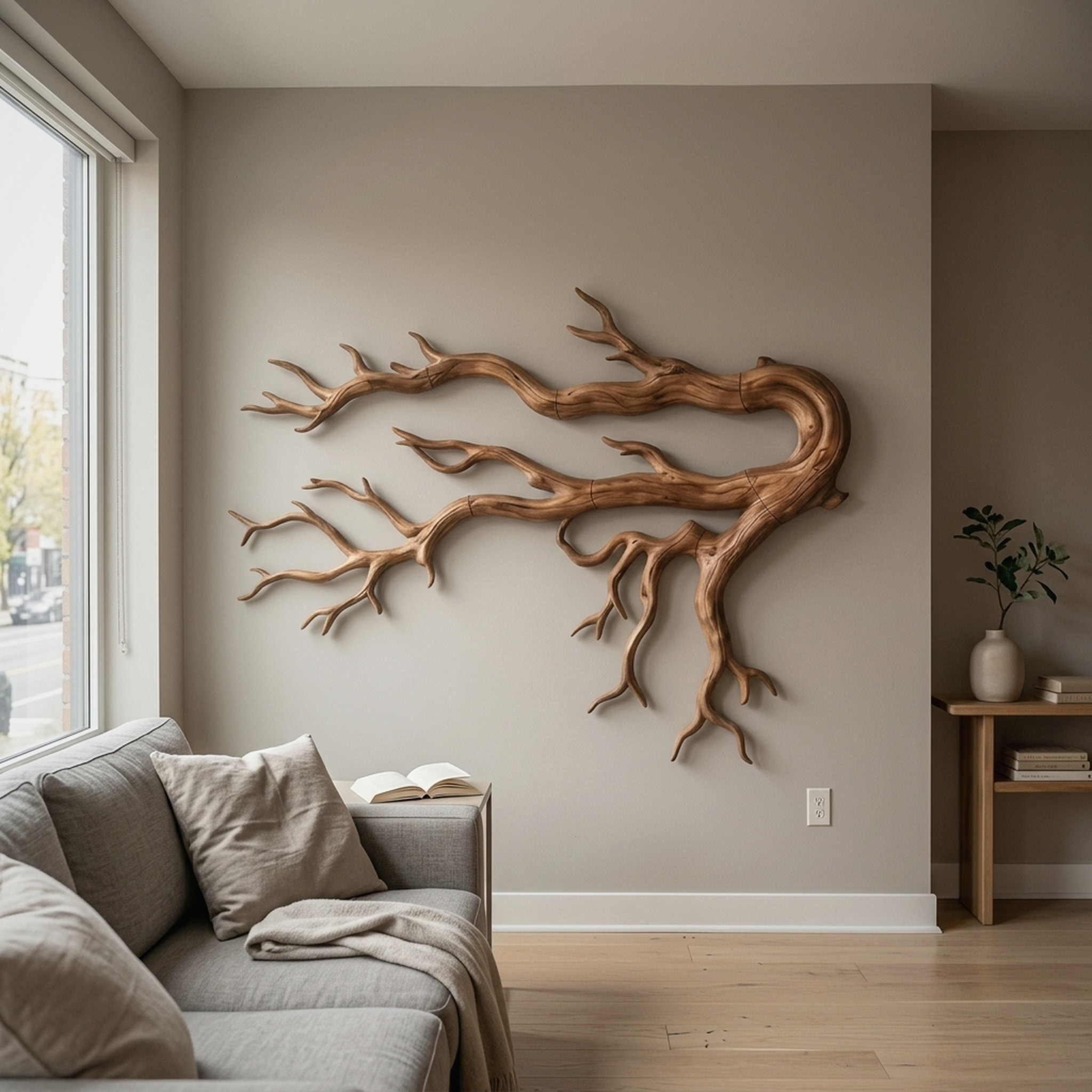 Driftwood Root Sculptural Solid Wood Wall Art Rustic Nature Inspired Decor