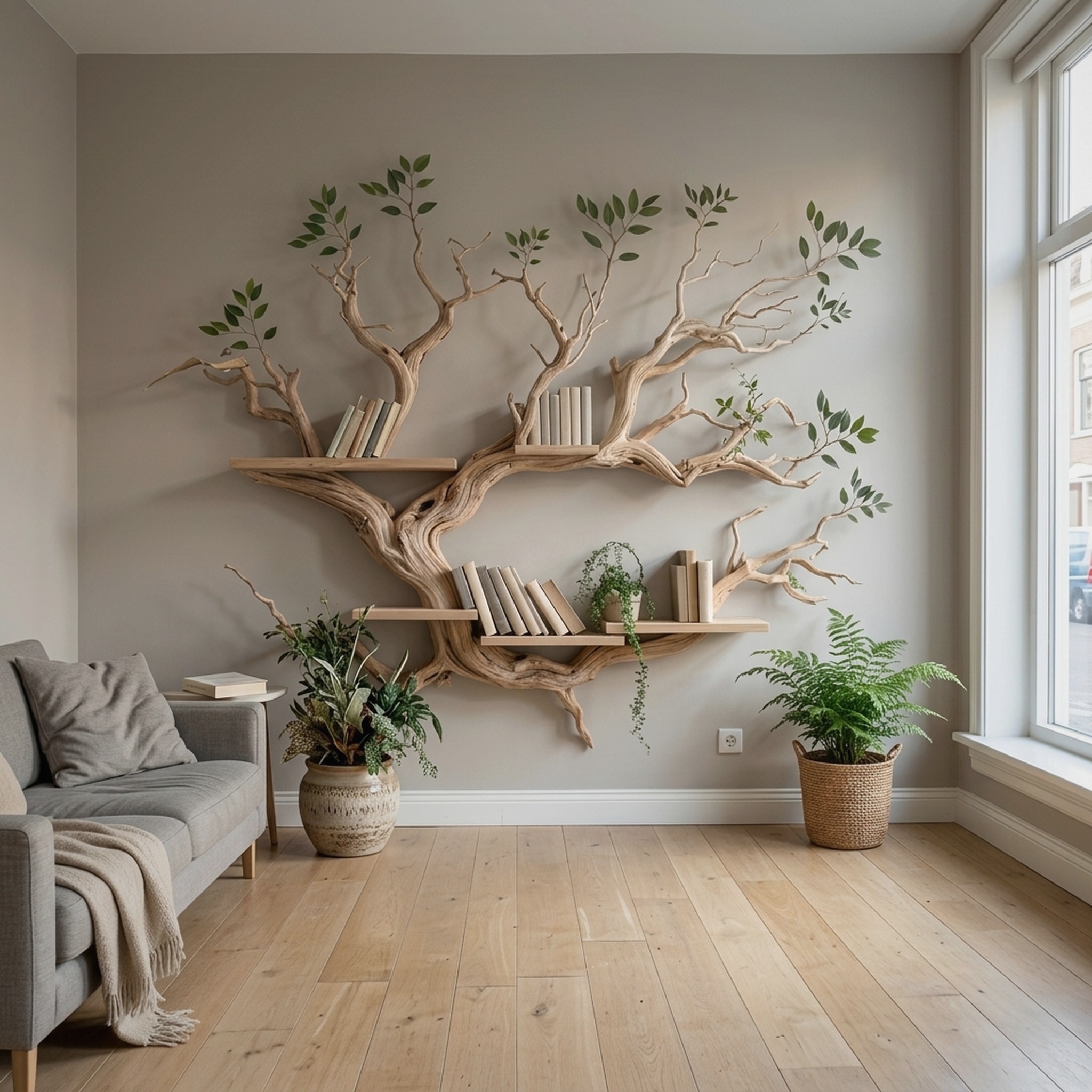 Driftwood Tree Bookshelf Decor Mid Century Bookcase