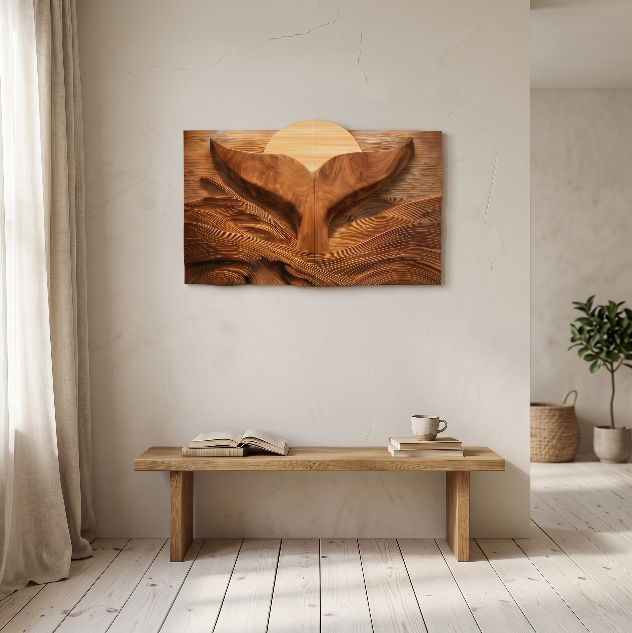 Eagle Sunrise Wooden Wall Art Panel, Majestic Carved Bird Landscape Decor for Living Room, Dining Room