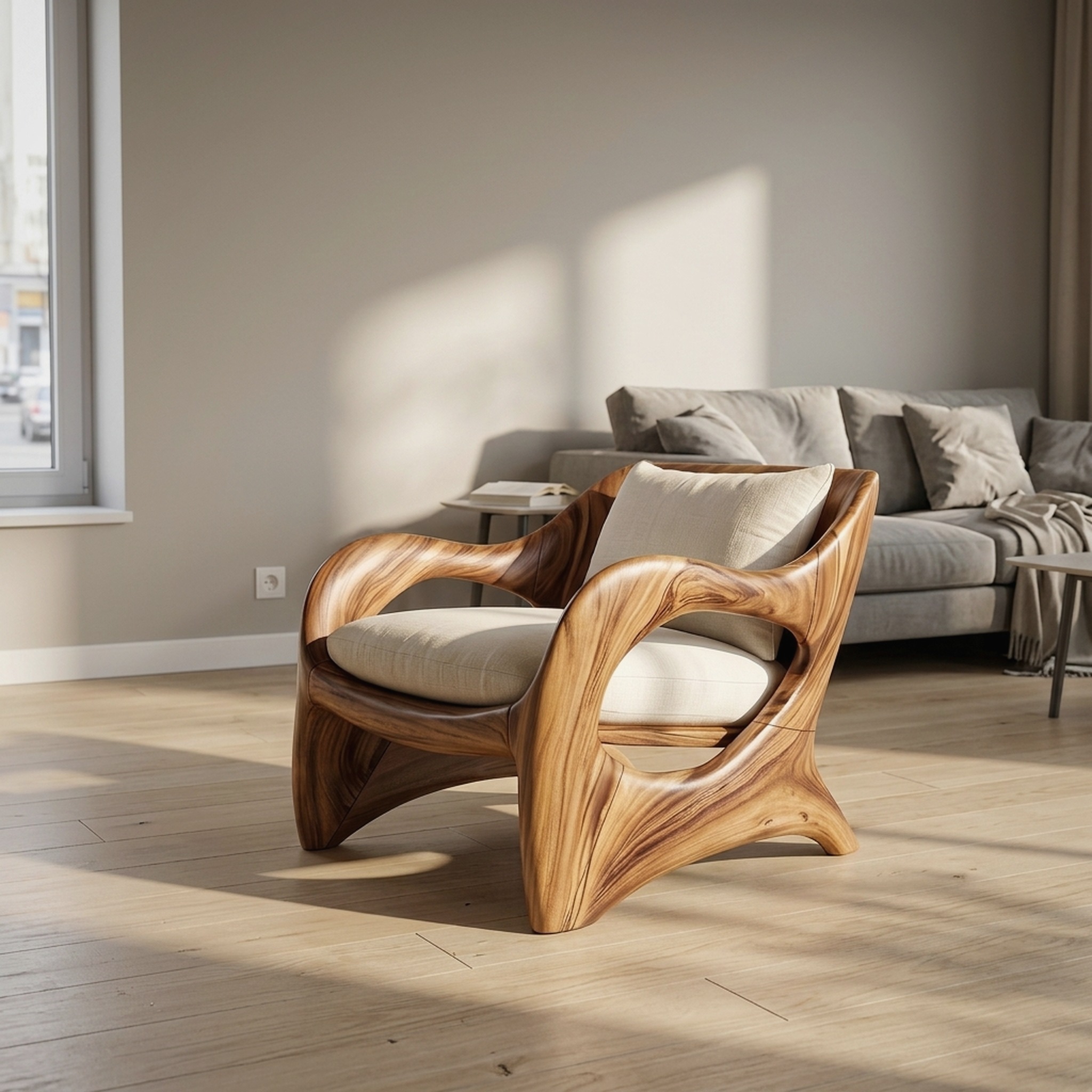 Elegant Curved Wood Accent Chair for Luxury Bedroom Retreats