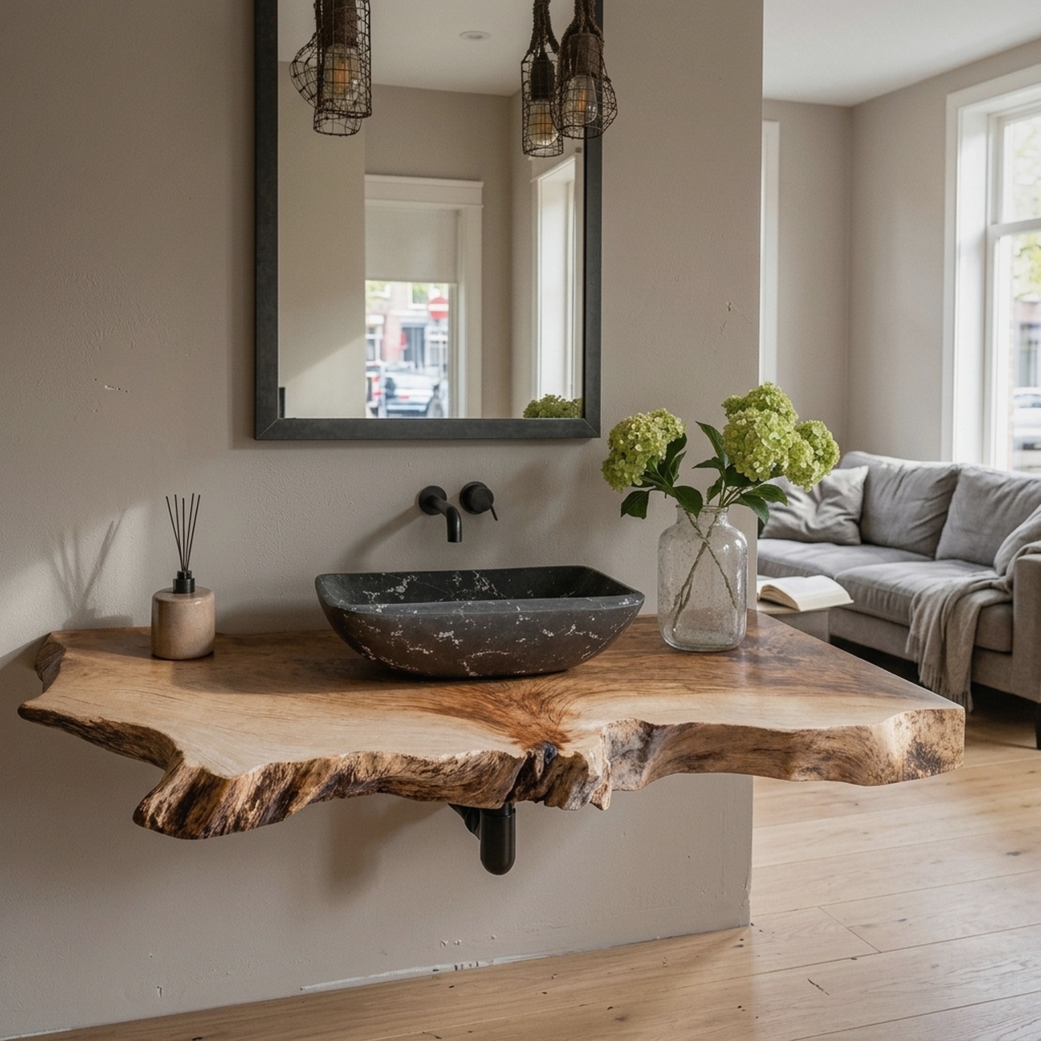 Elegant Farmhouse Bathroom Floating Shelf with Natural Wood
