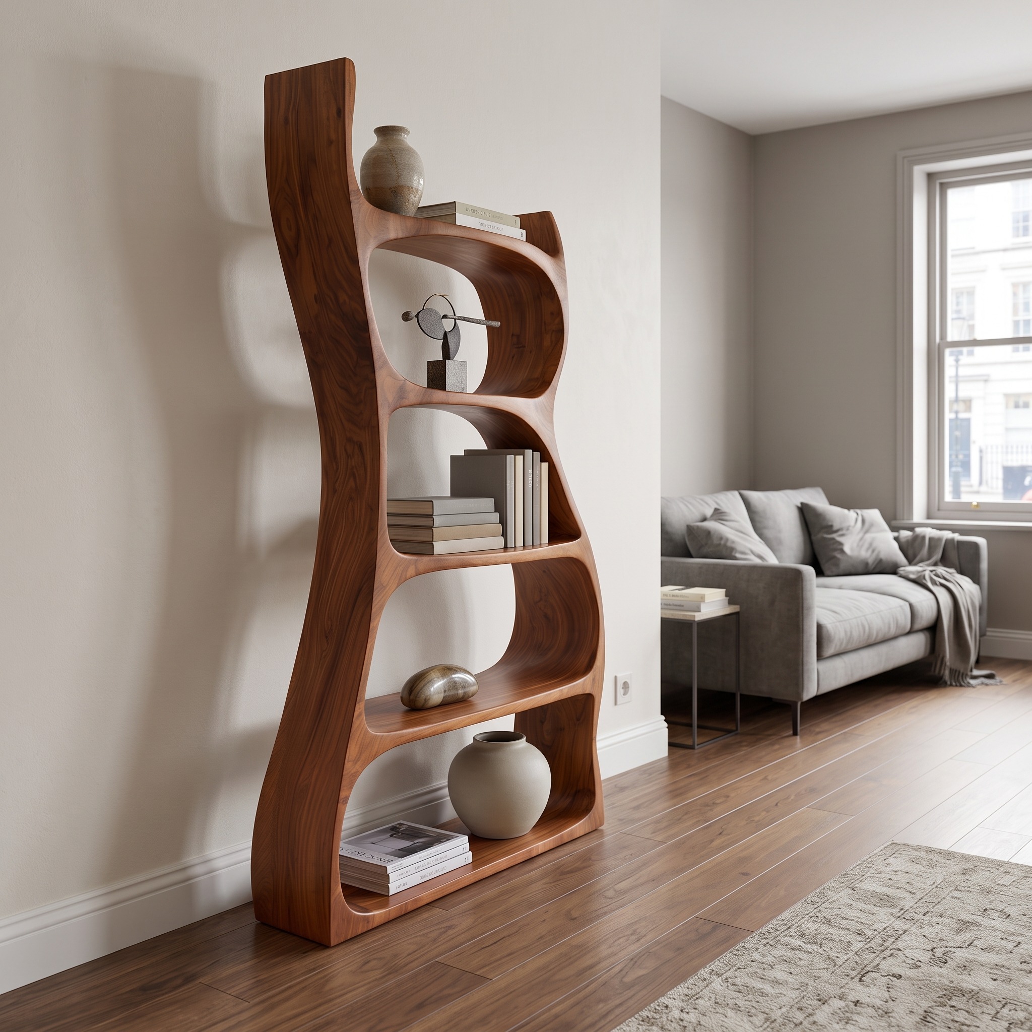Elegant Natural Wood Standing Shelf, Tiered Entryway Display Organizer, Modern Timber Bookcase Storage Rack