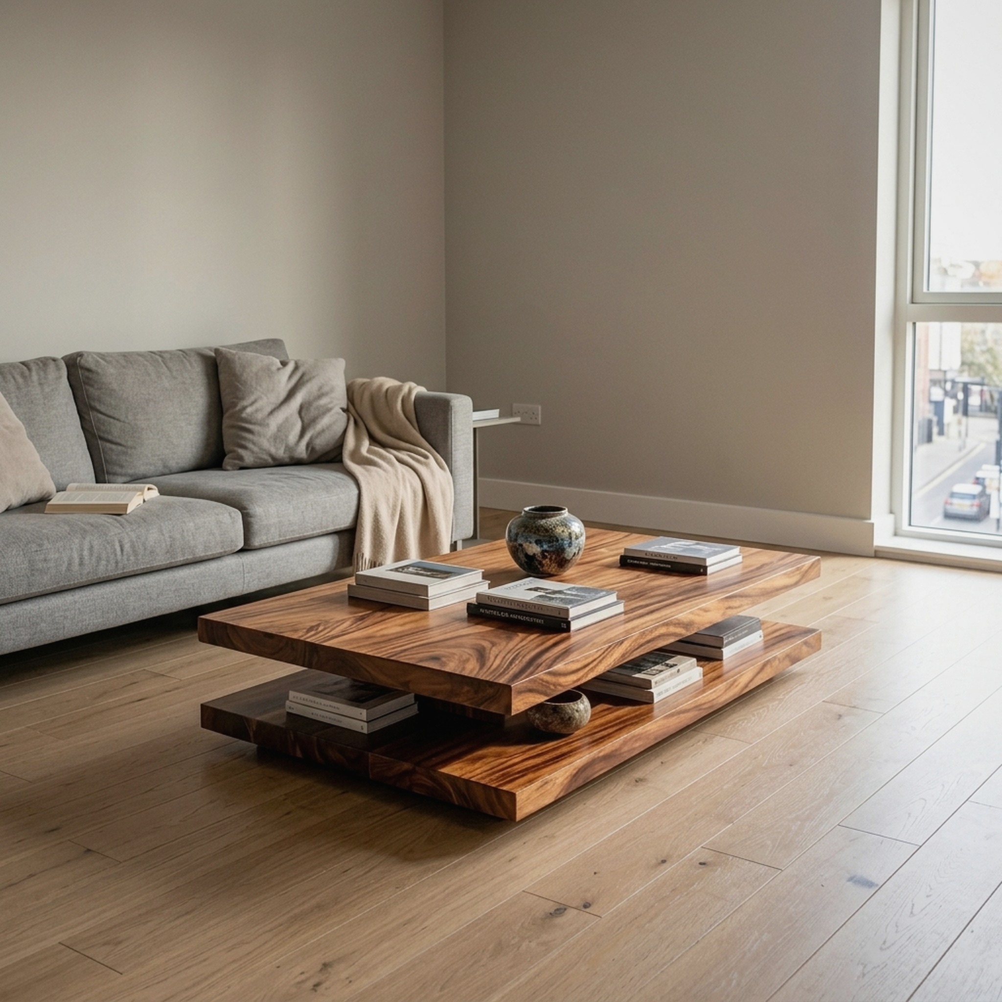 Elegant Wooden Coffee Table Two Layers for Living Room
