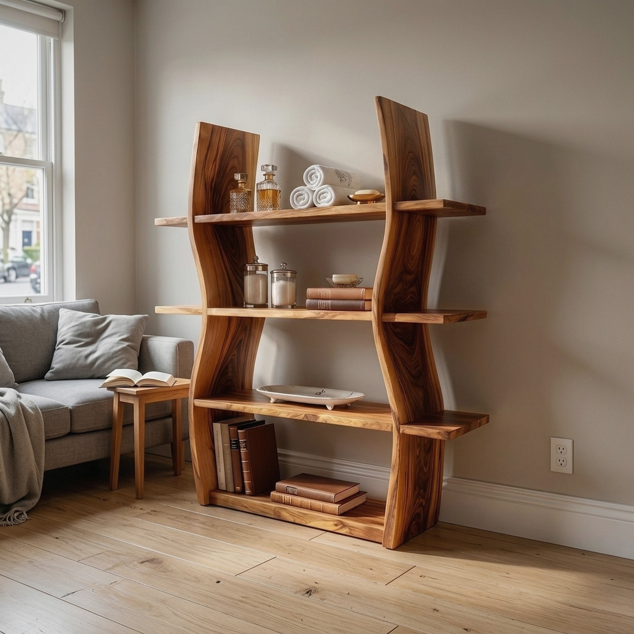 Elegant Wooden Storage Shelf in Wave Design