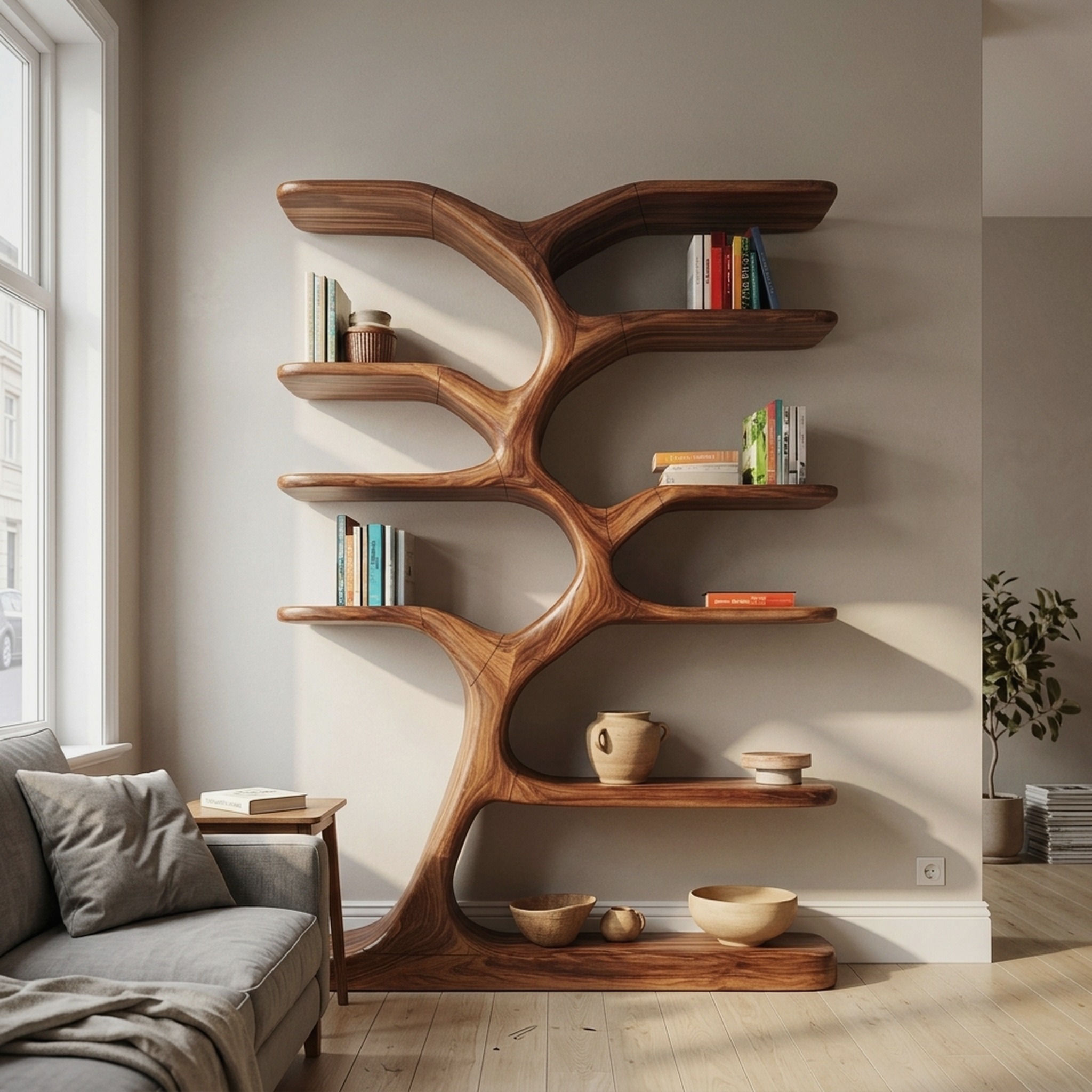Entryway Bookshelf Natural Wood Modern Decor Gift