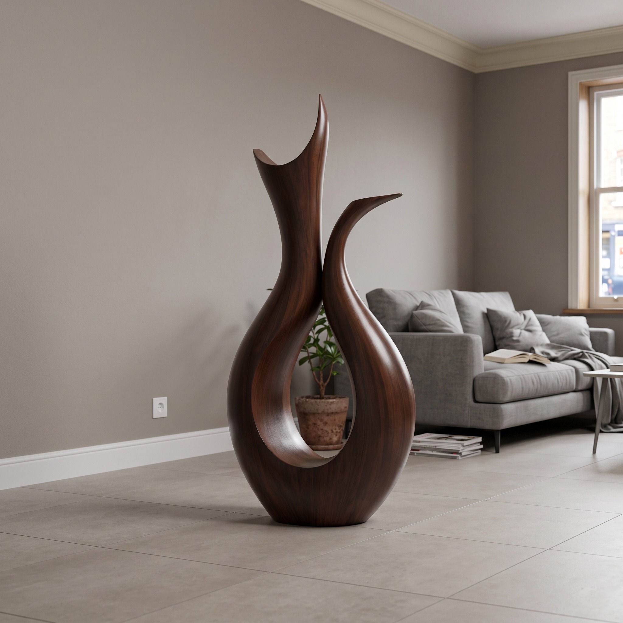 Farmhouse Abstract Wood Sculpture, Tabletop Handcrafted Sculpture Decor for Fireplace Mantel & Console Table Accent