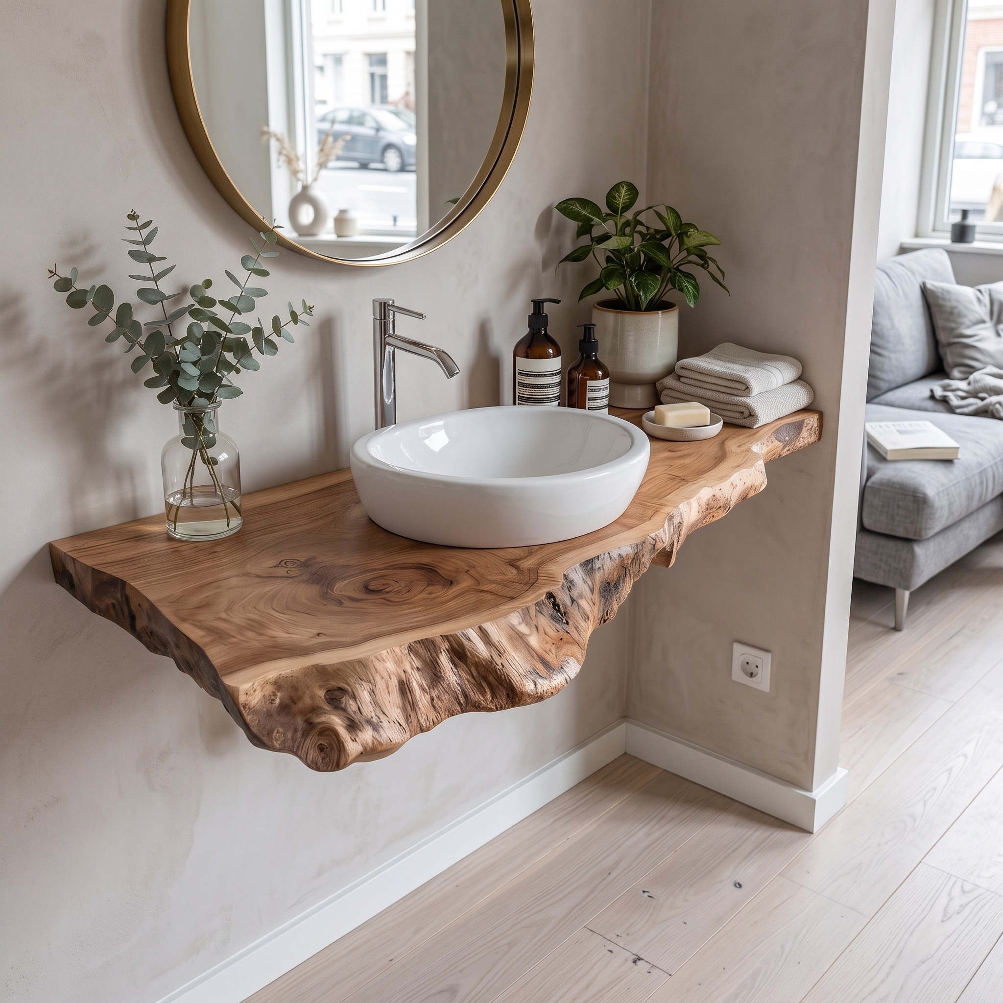 Farmhouse Bathroom Vanity, Handcrafted Solid Wood Sink Stand with Open Storage Shelf for Rustic Bathroom Remodel