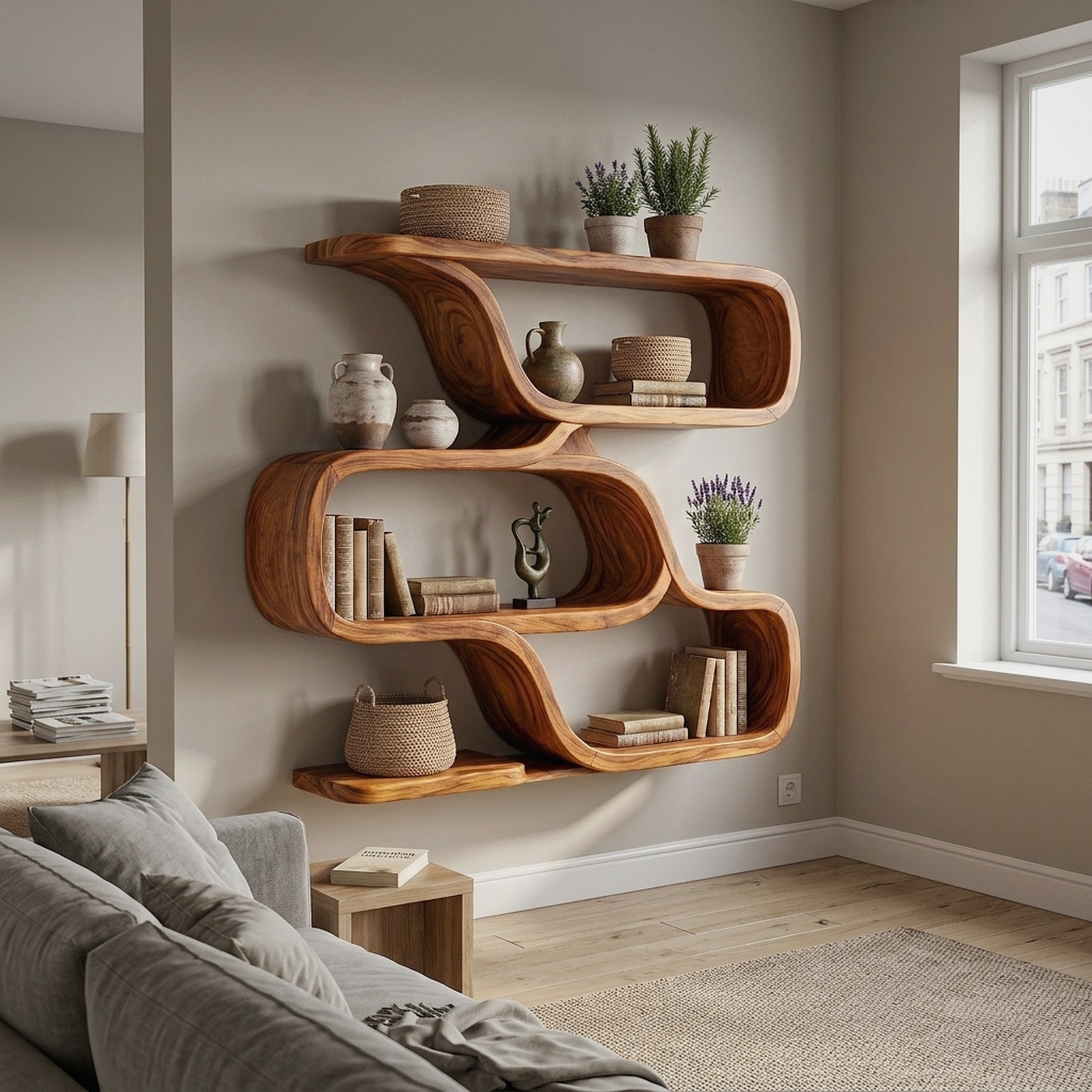 Farmhouse Curved Wood Shelves for Entryway