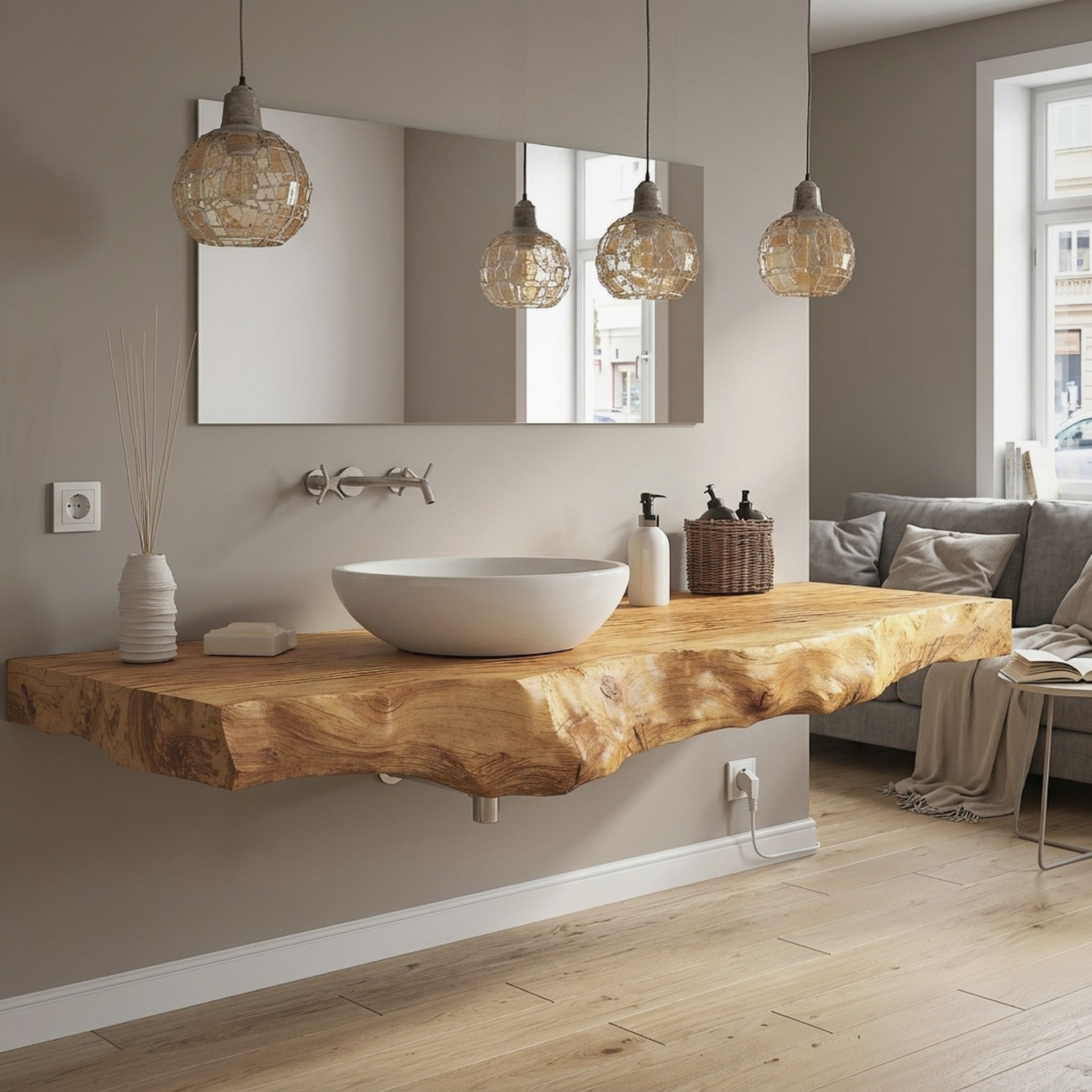 Farmhouse Floating Live Edge Vanity for Rustic Bathroom