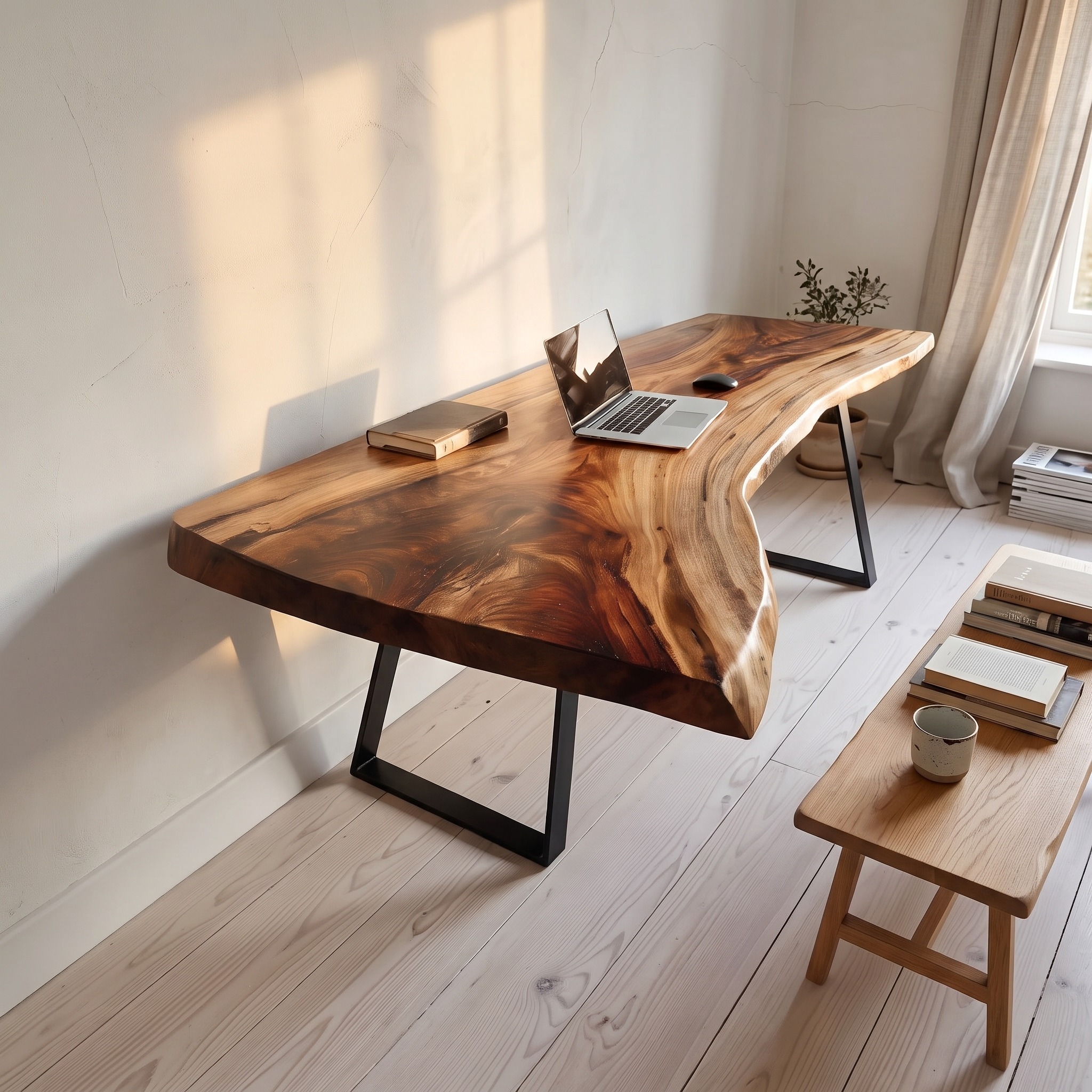 Farmhouse Handmade Live Edge Wood Desk, Rustic Solid Wood Computer Writing Study Table for Home Office & Bedroom