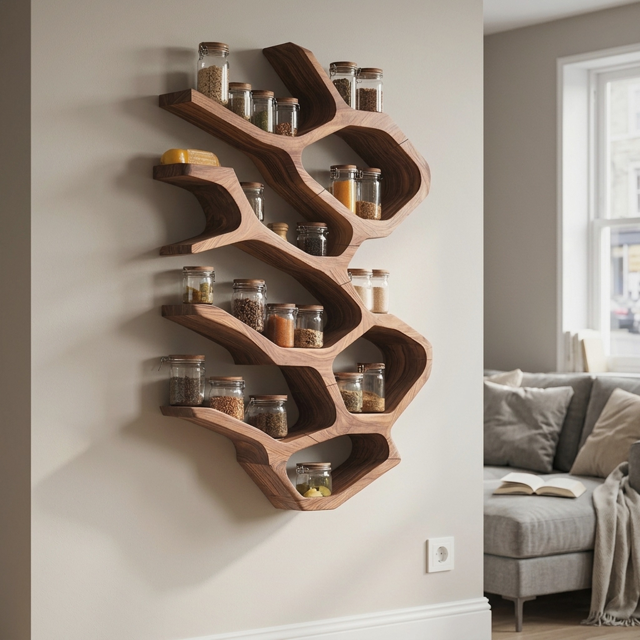 Farmhouse Kitchen Furniture with Wooden Spice Organizer