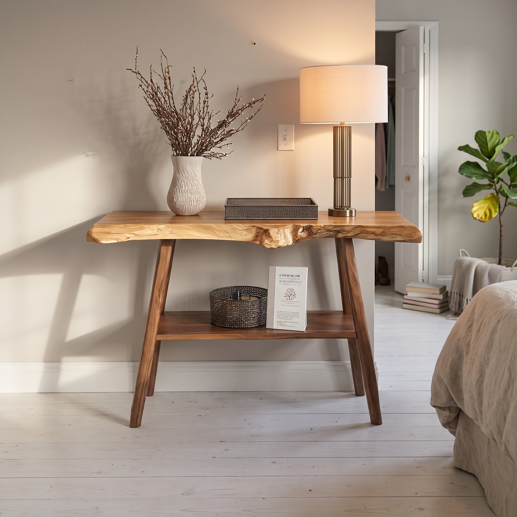 Farmhouse Live Edge Console Table, Rustic Solid Wood Entryway Foyer Table for Living Room Display