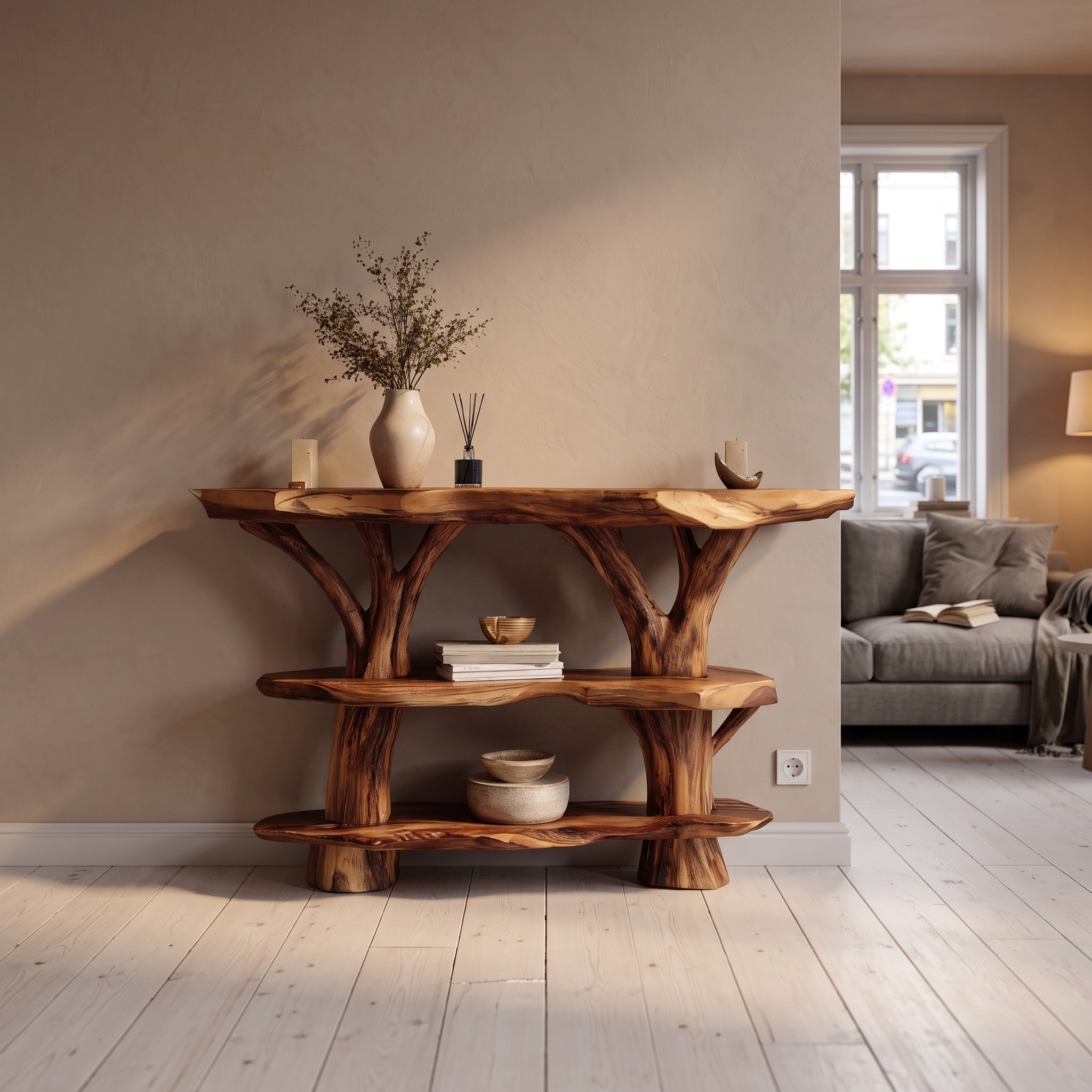 Farmhouse Live Edge Console Table, Solid Wood Slab Entryway Table for Country Rustic Home Decor