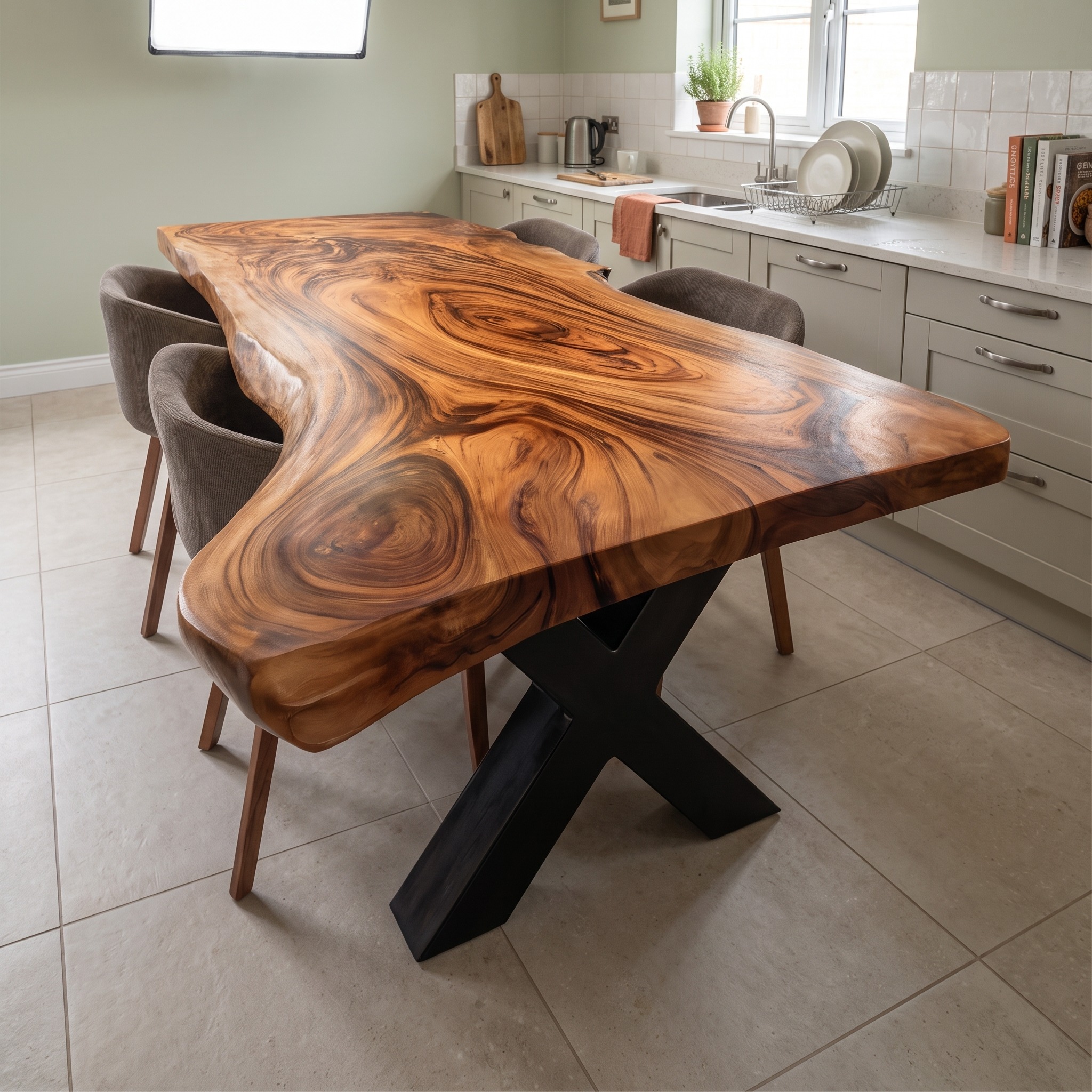 Farmhouse Live Edge Dining Table, Rustic Solid Wood Dining Room & Kitchen Table