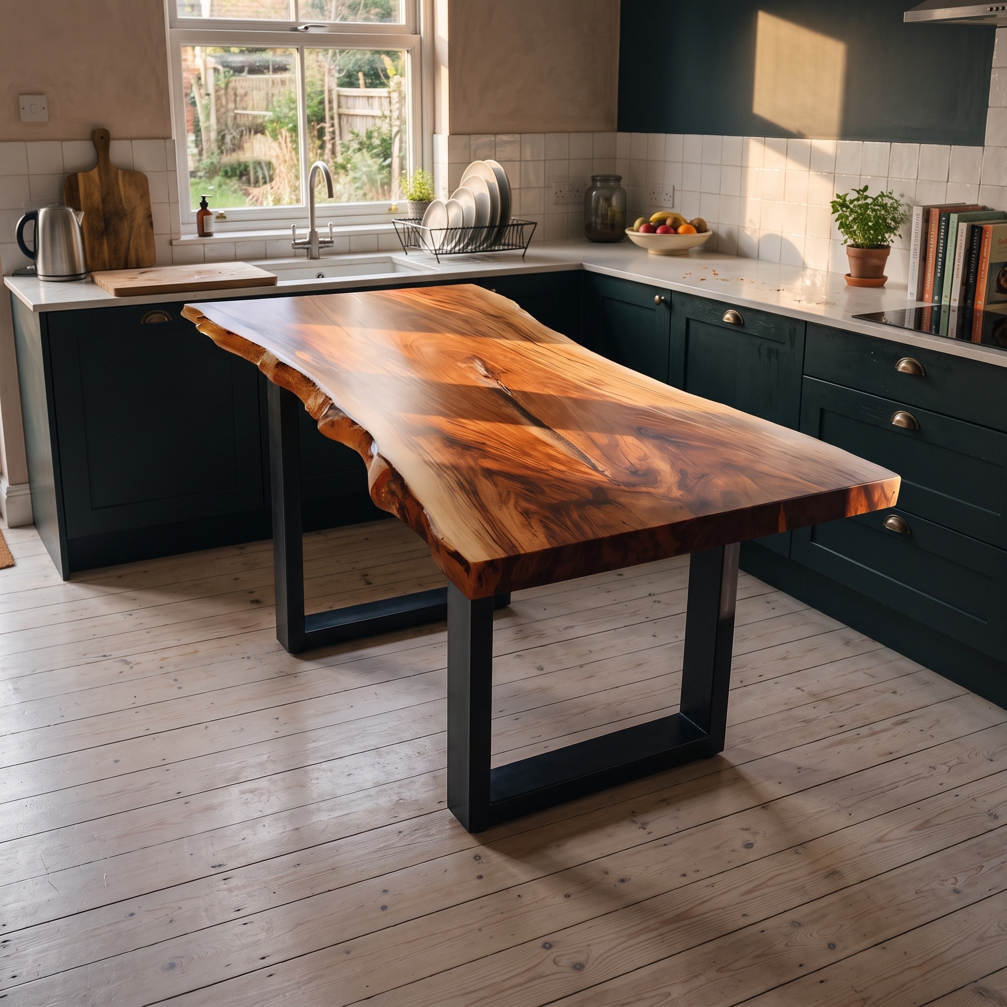 Farmhouse Live Edge Dining Table, Rustic Solid Wood Kitchen Table with Natural Edge Design