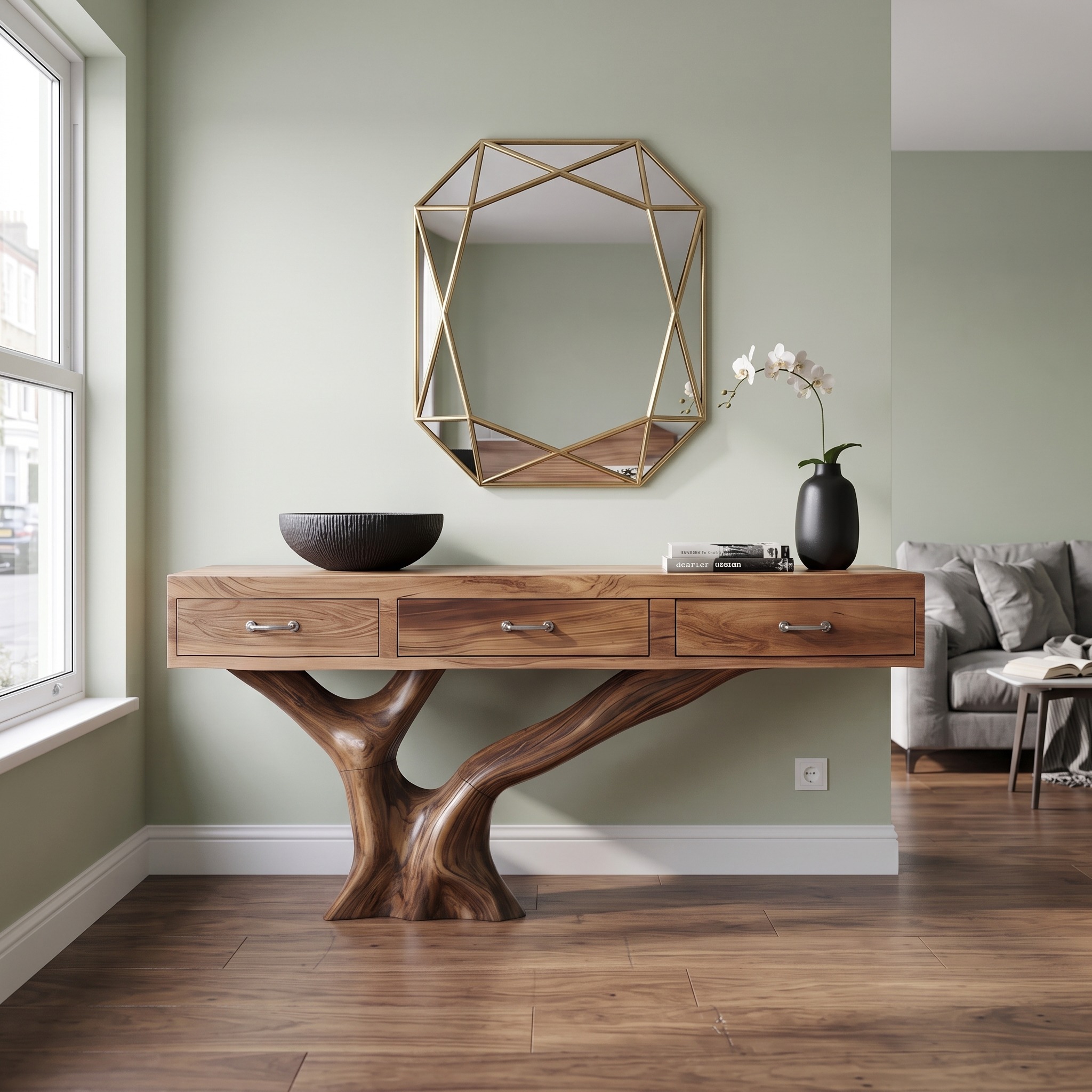 Farmhouse Live Edge Entryway Table, Handcrafted Solid Wood Console Table, Modern Foyer Sofa Accent Table Furniture