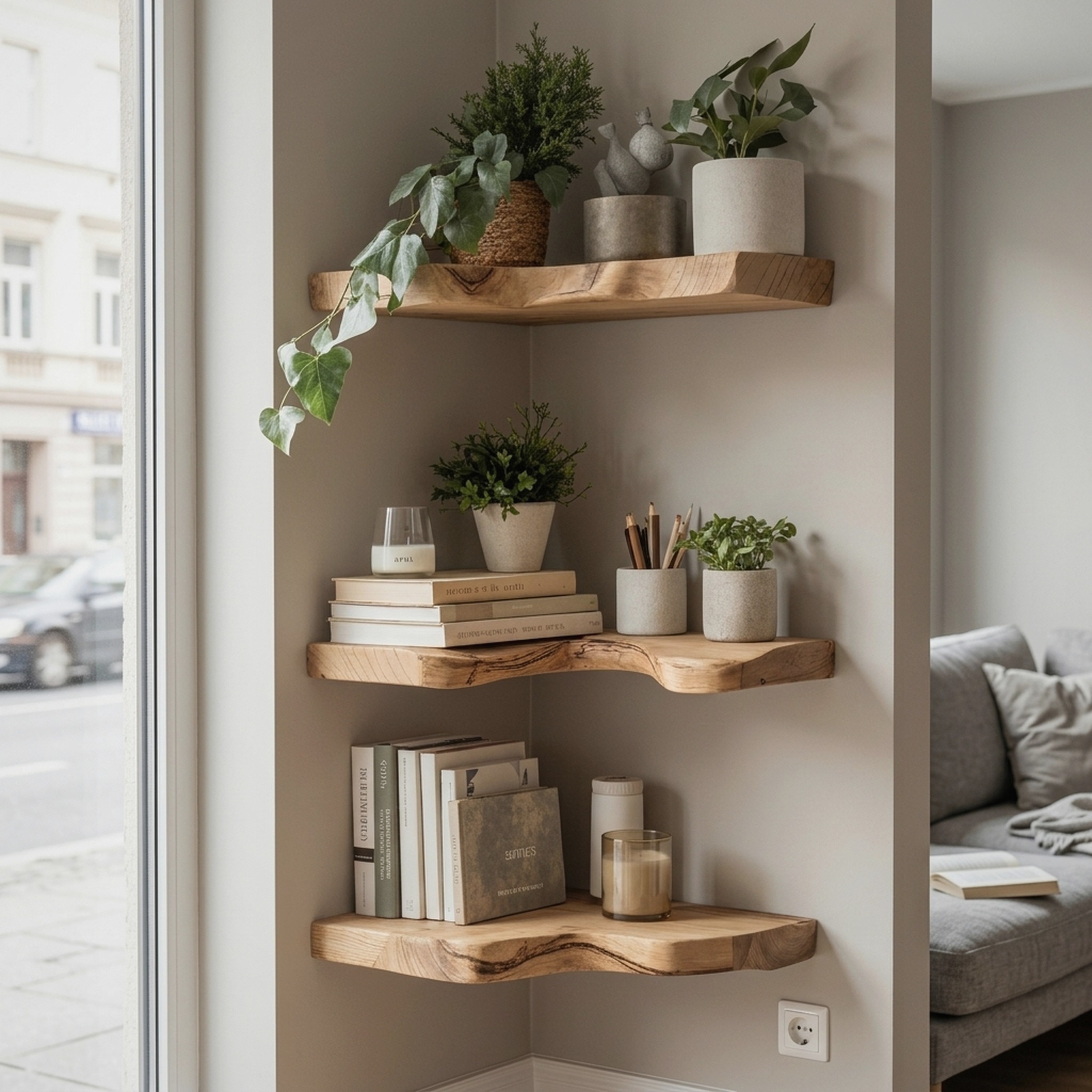 Farmhouse Live Edge Floating Corner Shelf Bedroom Decor