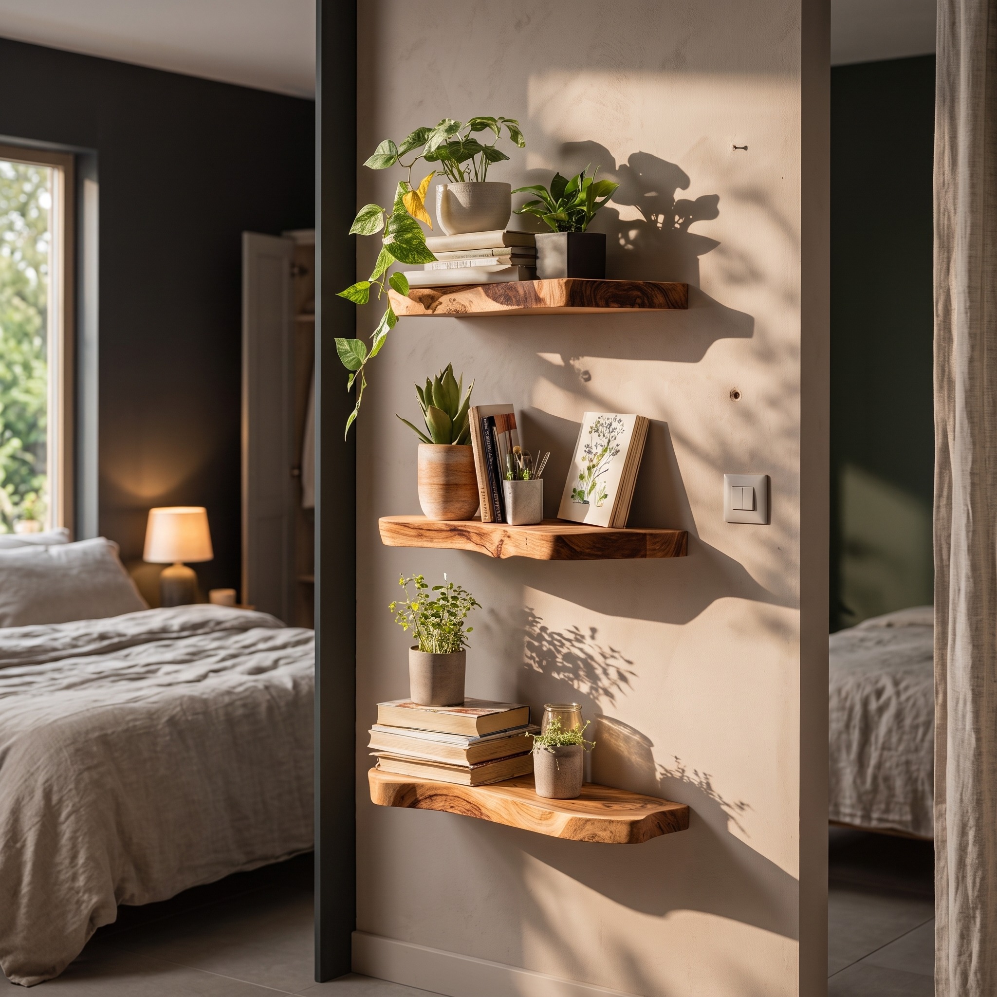 Farmhouse Live Edge Floating Shelf, Rustic Wood Wall Mounted Display Ledge for Bedroom Storage & Decor