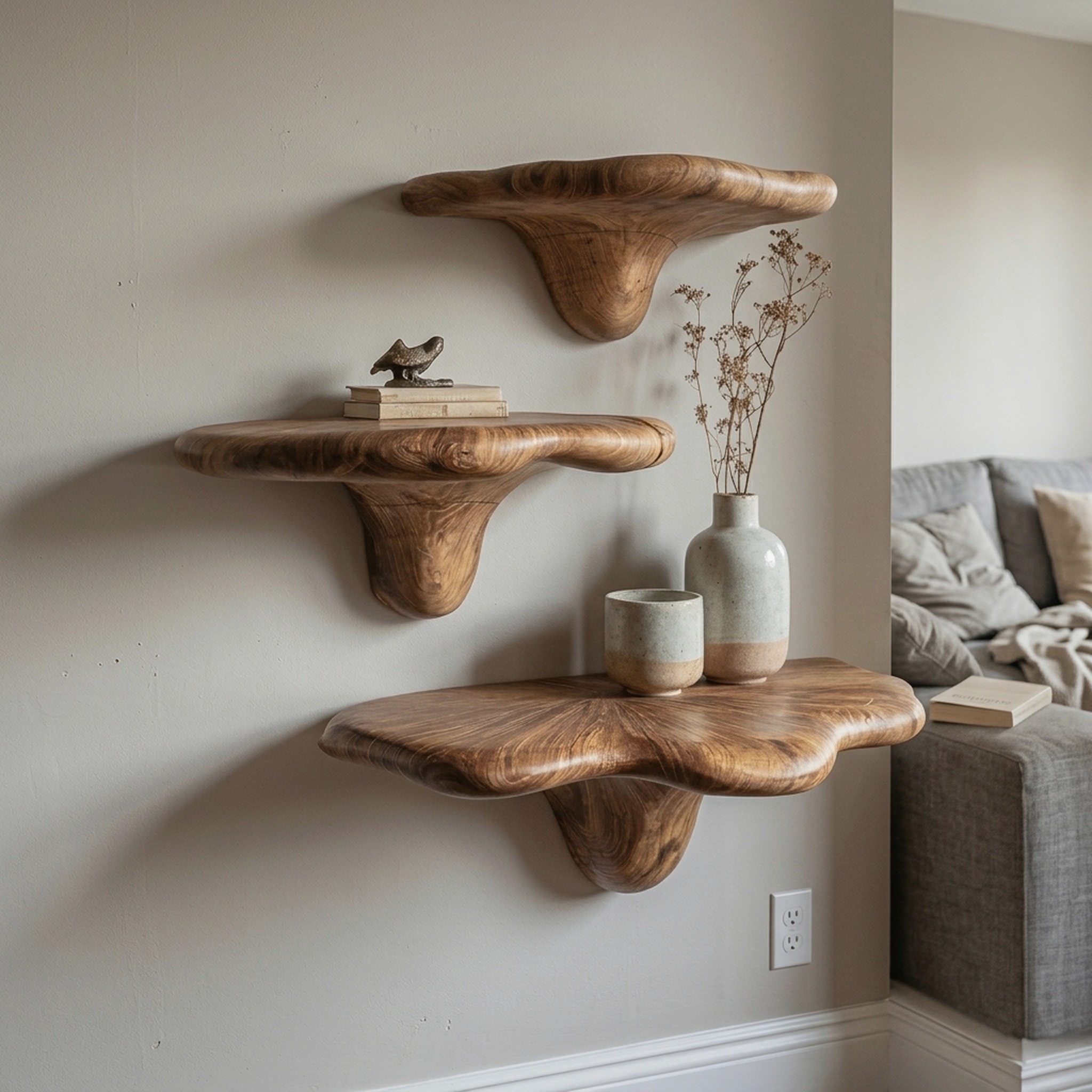 Farmhouse Live Edge Mushroom Shelf for Natural Furniture Decor Style