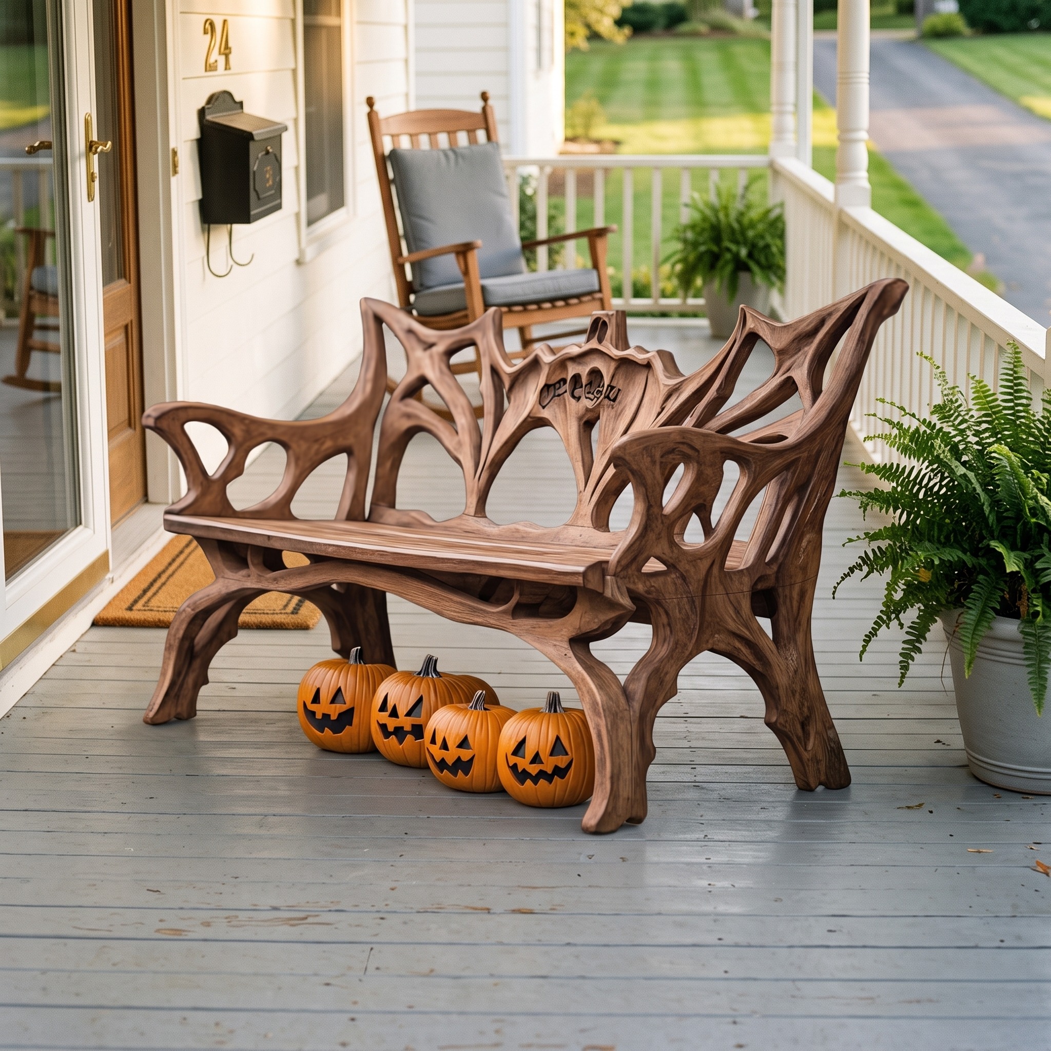 Farmhouse Live Edge Outdoor Wooden Bench, Heavy Duty Rustic Garden Patio Park Bench, Country Style Deck Seating