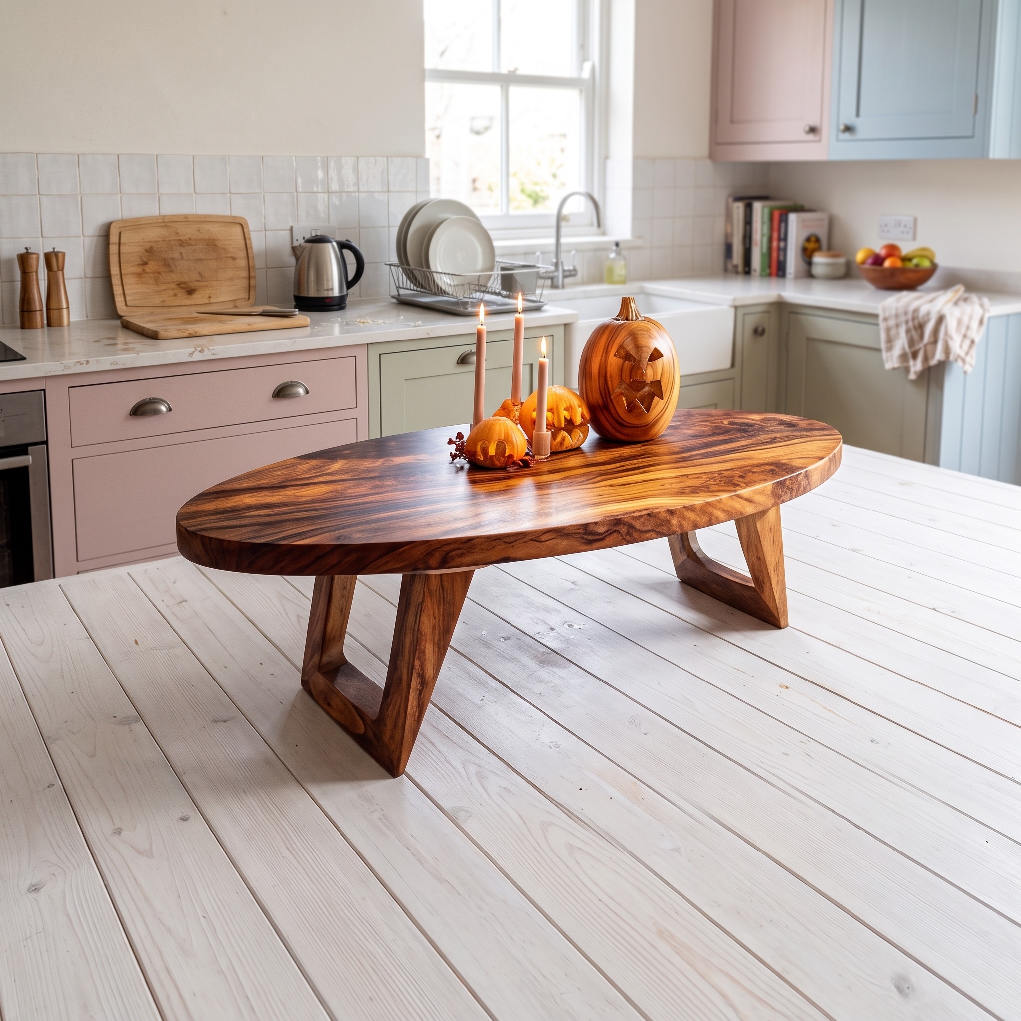 Farmhouse Live Edge Wood Coffee Table, Handcrafted Pumpkin Inspired Accent Center Table for Living Room Furniture Decor