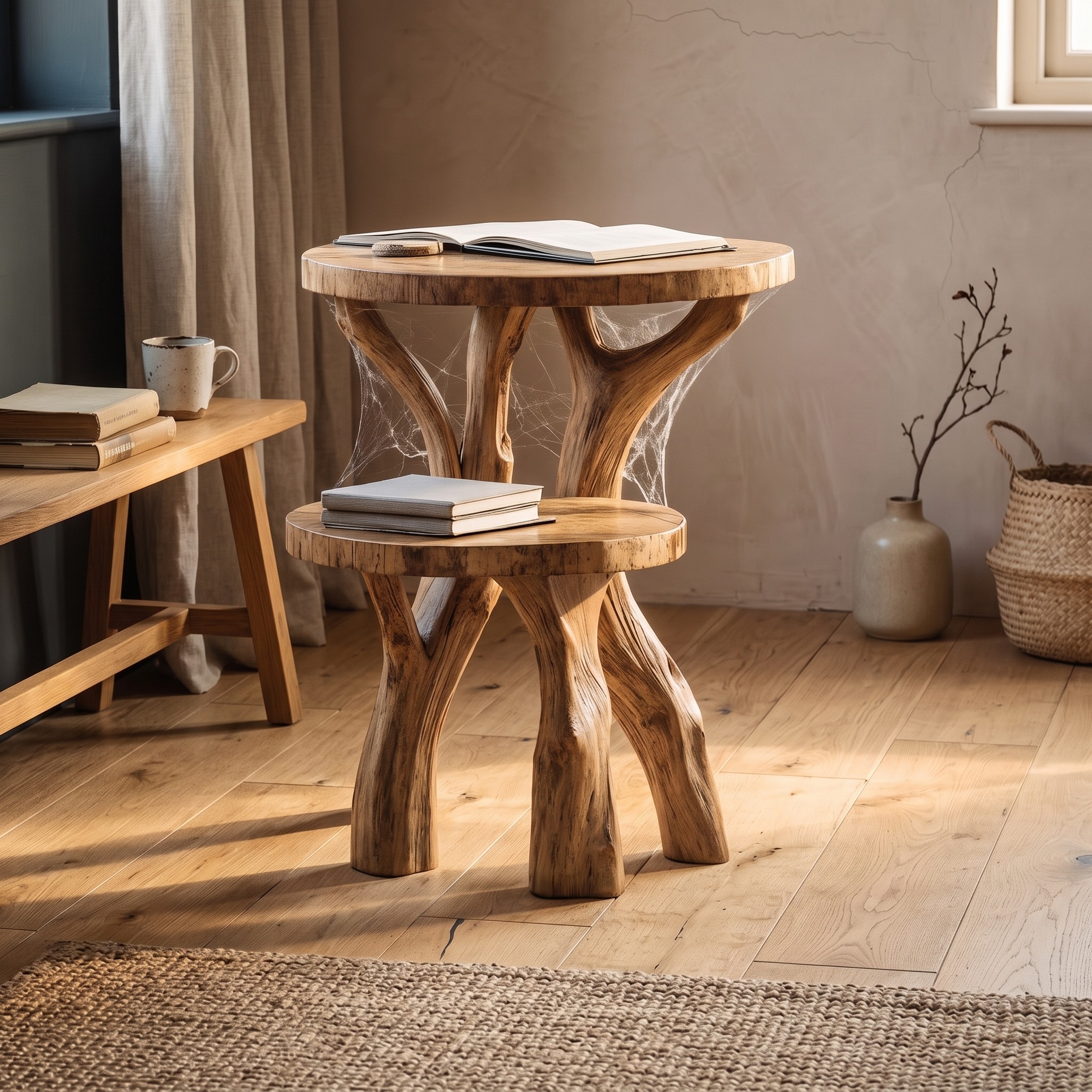 Farmhouse Live Edge Wooden End Table, Rustic Side Table, Small Nightstand for Living Room & Bedroom Decor