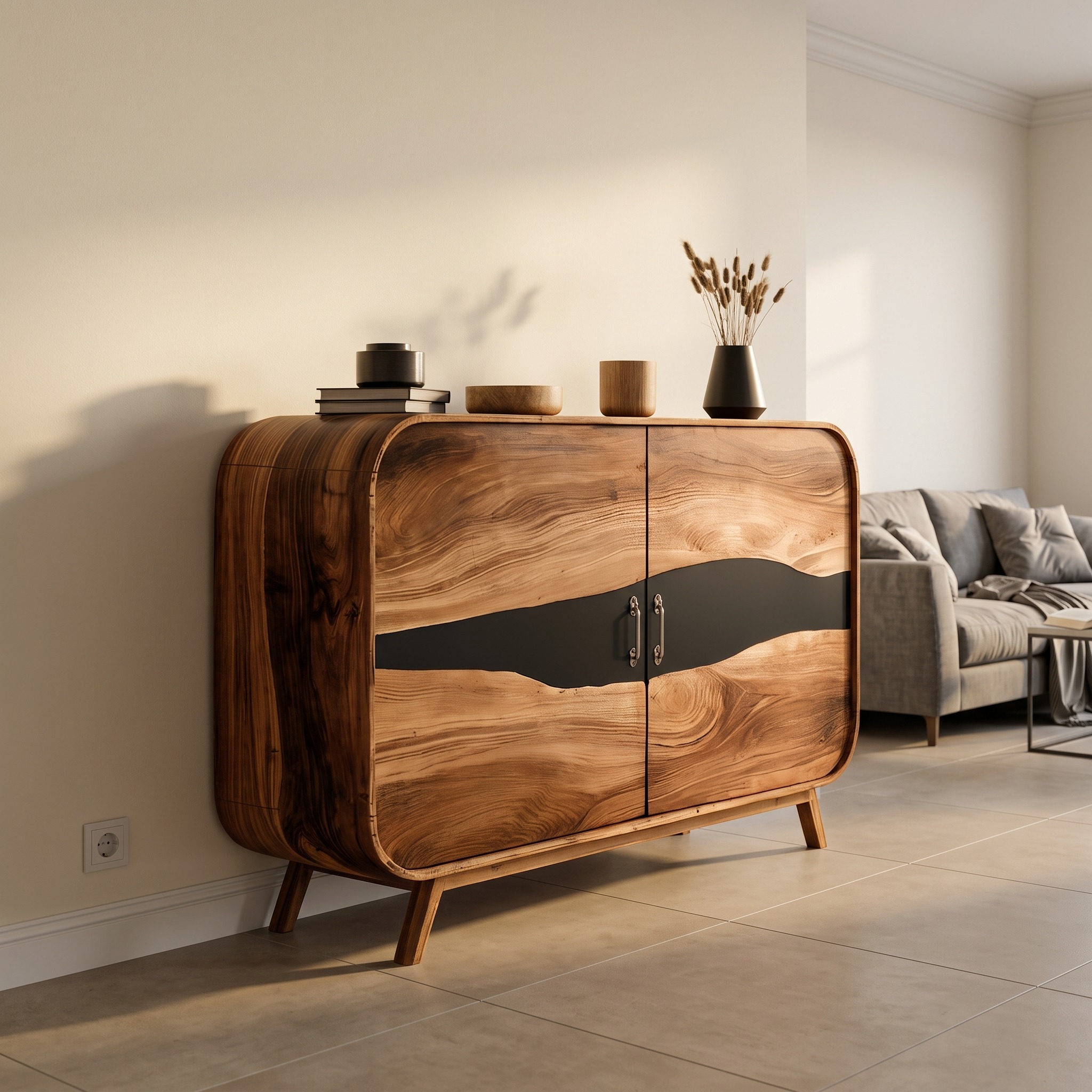 Farmhouse Live Edge Wooden Media Console, Solid Wood TV Stand & Entertainment Center for Entryway & Living Room