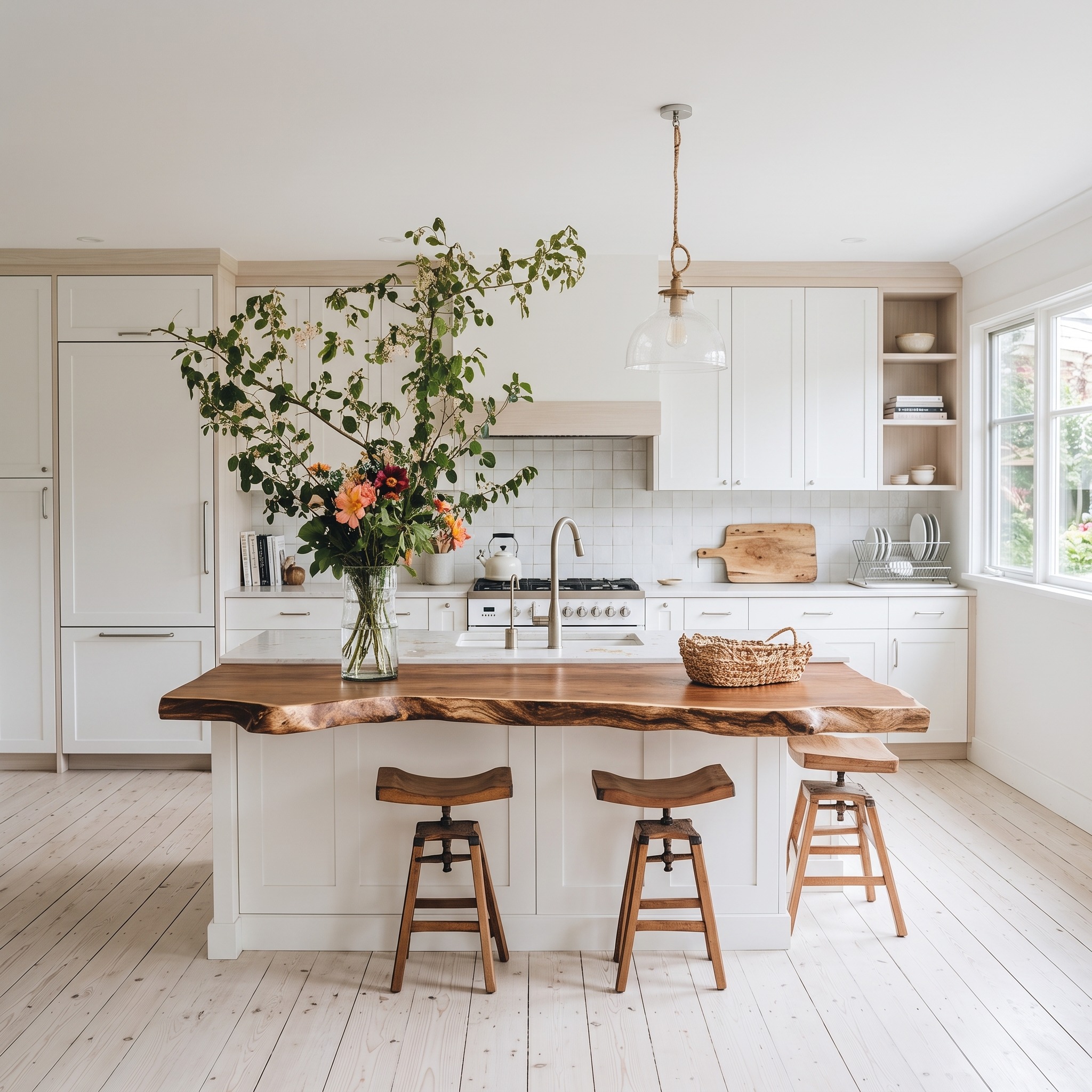 Farmhouse Live Edge Wooden Tabletop, Rustic Handcrafted Solid Wood Slab for DIY Dining Table & Kitchen Island