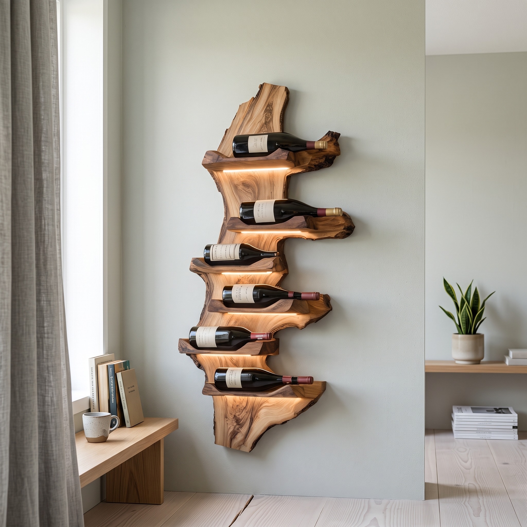 Farmhouse Live Edge Wooden Wine Holder, Rustic Solid Wood Bottle Storage Stand for Entryway Decor