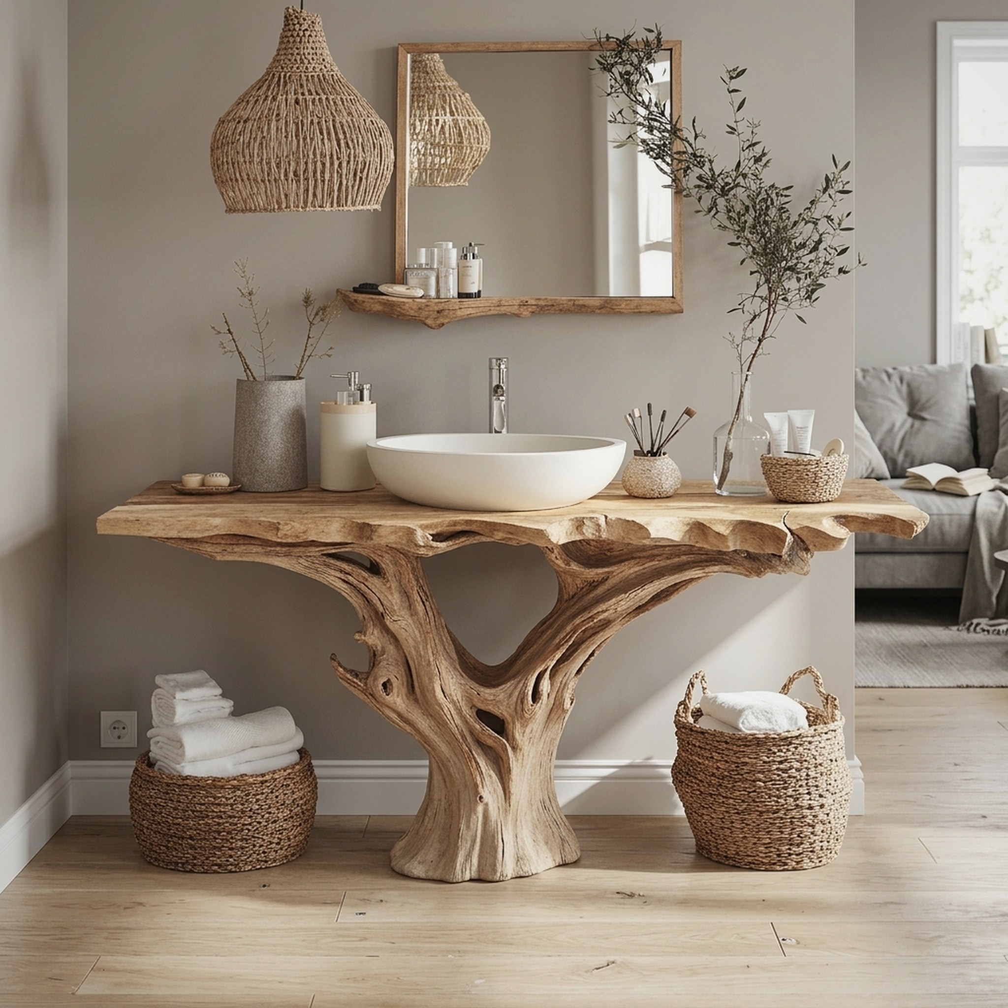 Farmhouse Natural Wood Bathroom Vanity for Relaxing Bathrooms