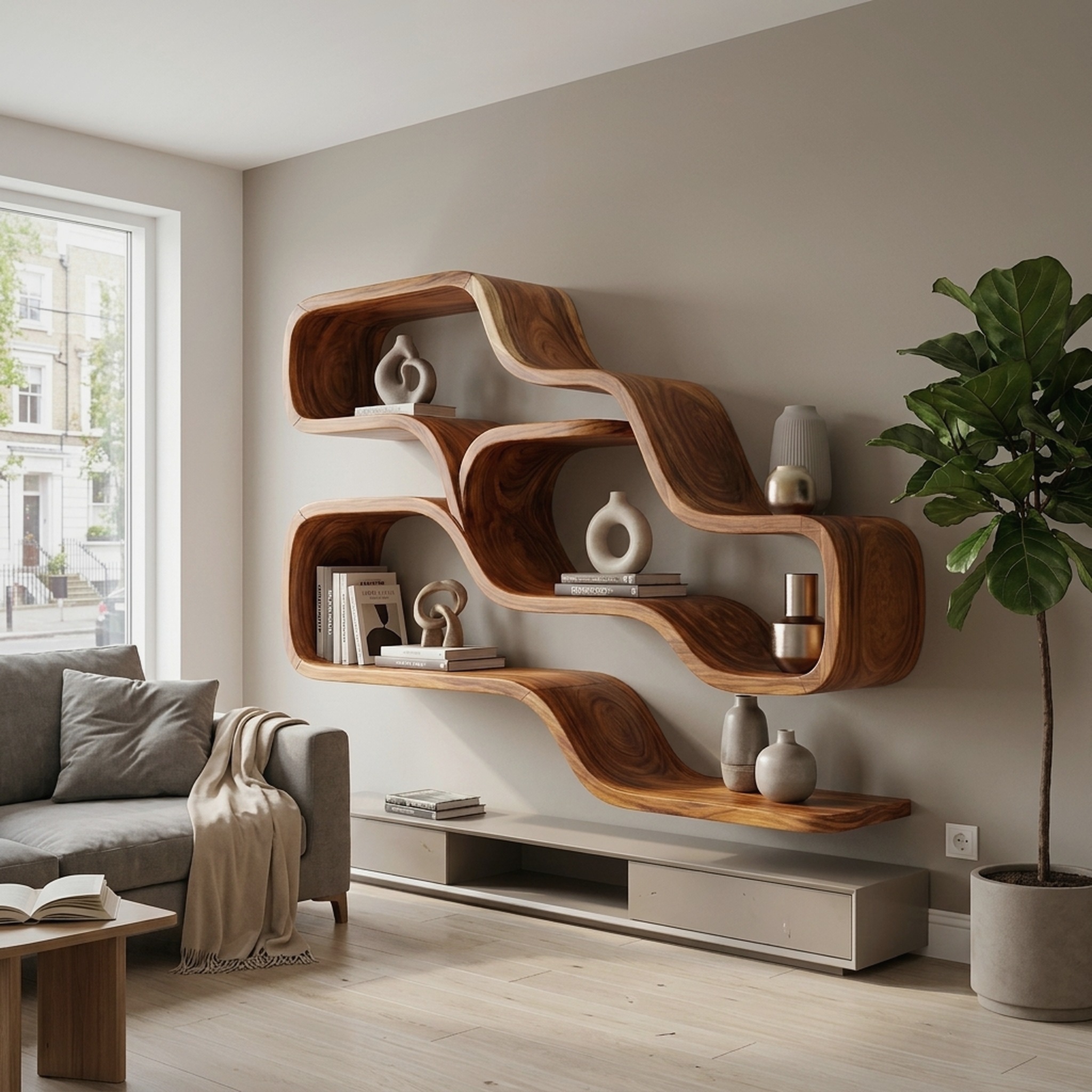 Farmhouse Organic Wood Shelves for Reading Nook