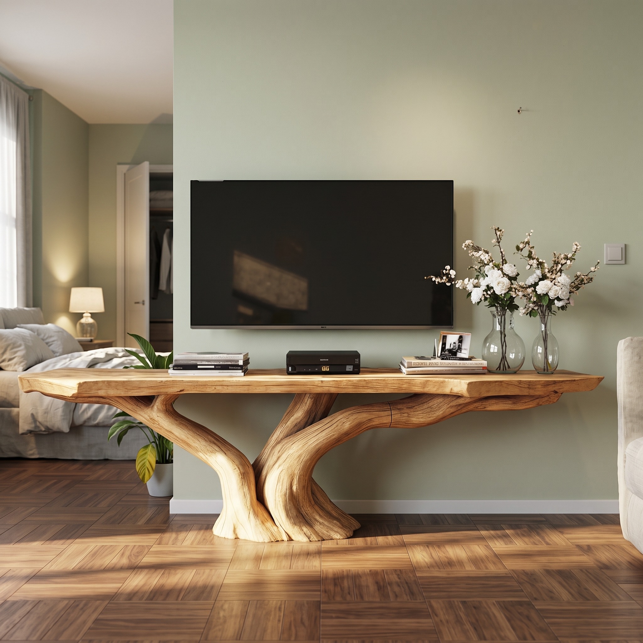 Farmhouse Reclaimed Wood Floating TV Stand, Wall-Mounted Media Console Cabinet for Living Room
