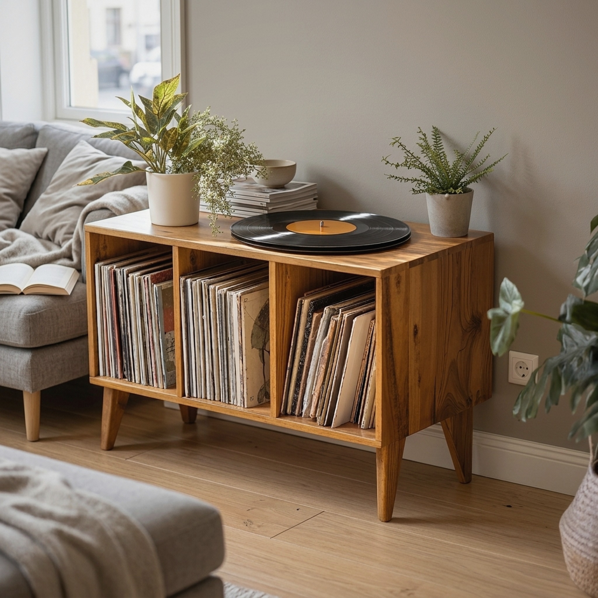 Farmhouse Record Stand for Vinyl Collection in Entryway Area