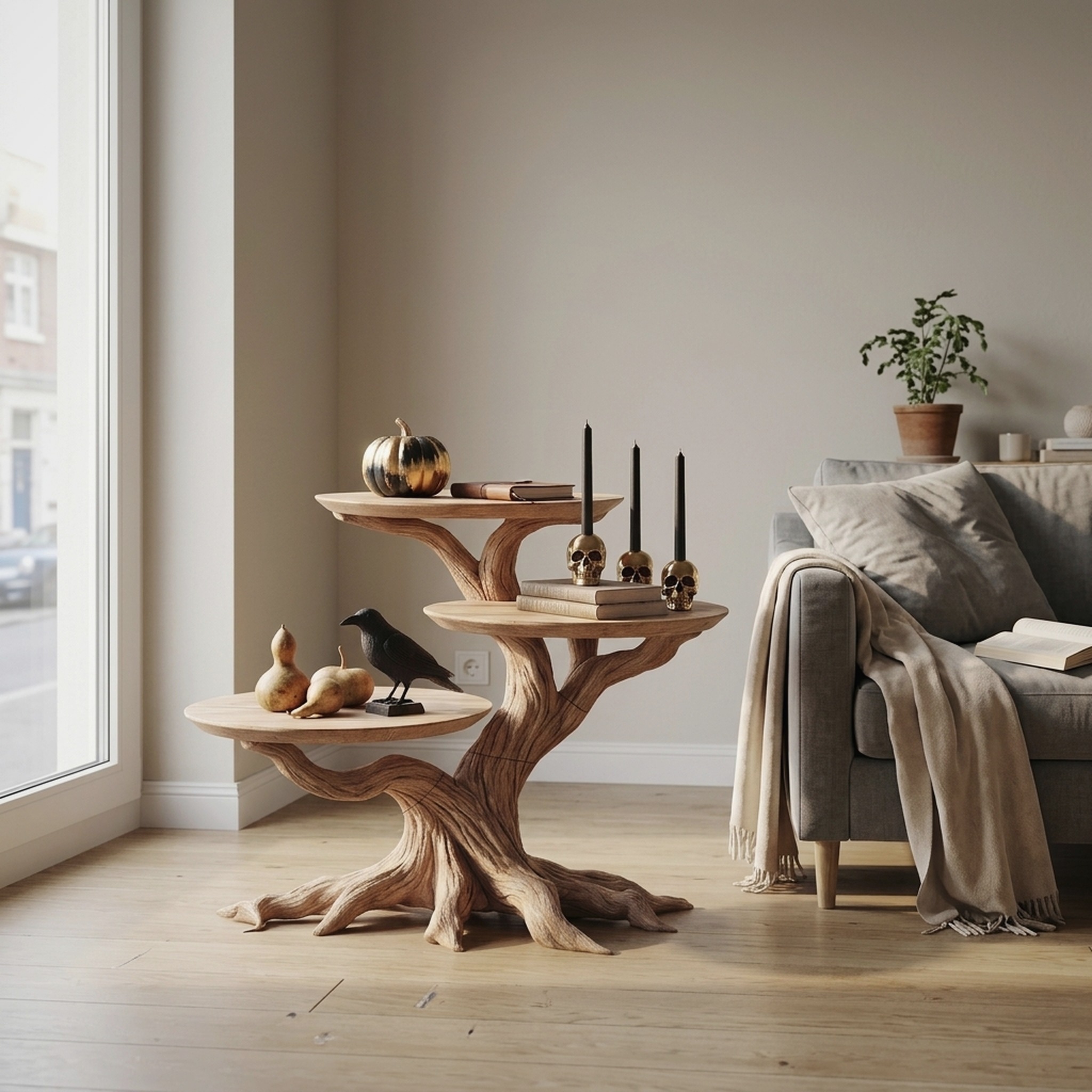 Farmhouse Round End Table for Living Room Decor Haunted Home Accent