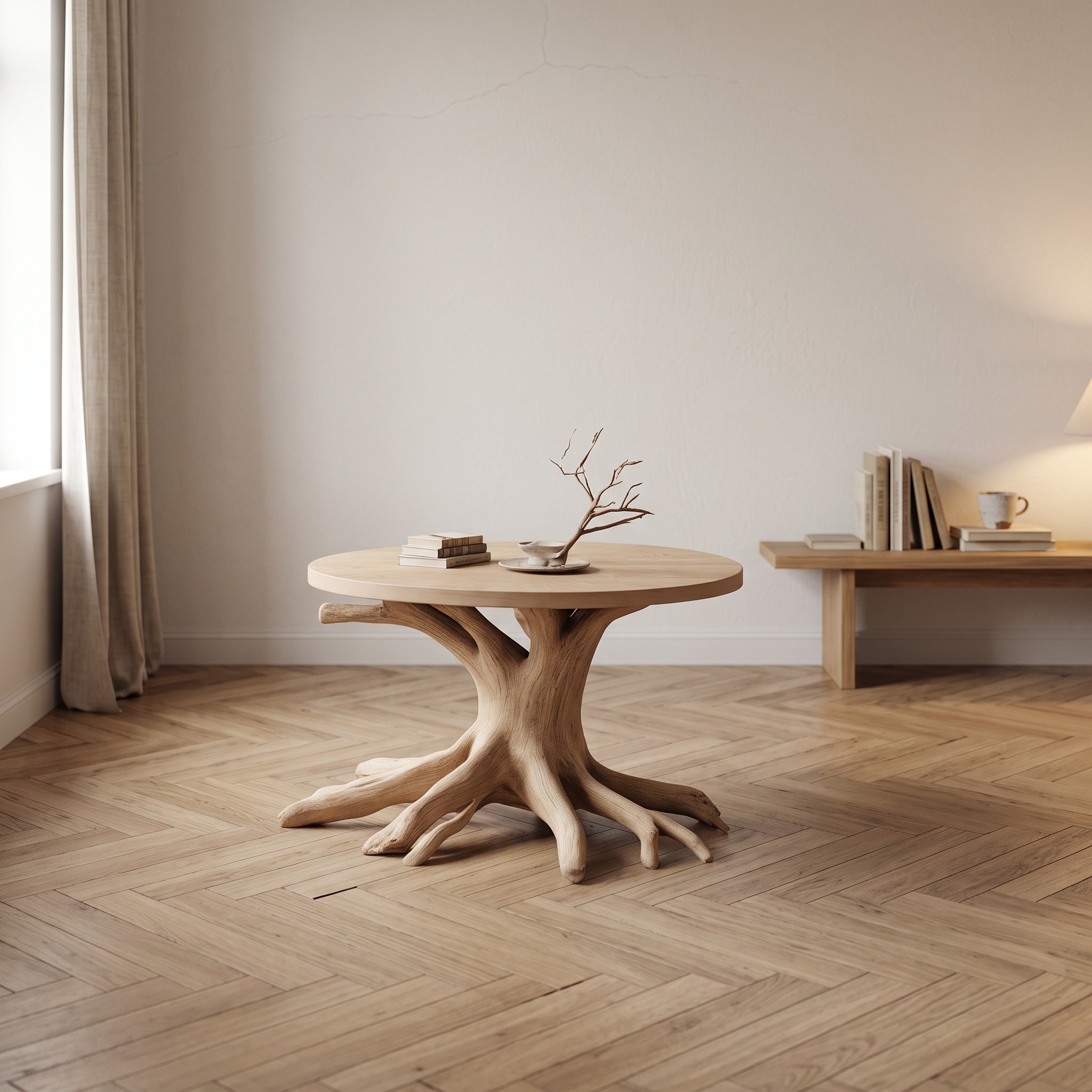 Farmhouse Round End Table, Solid Wood Side Accent Table, Circular Display Pedestal Stand for Entryway Living Room