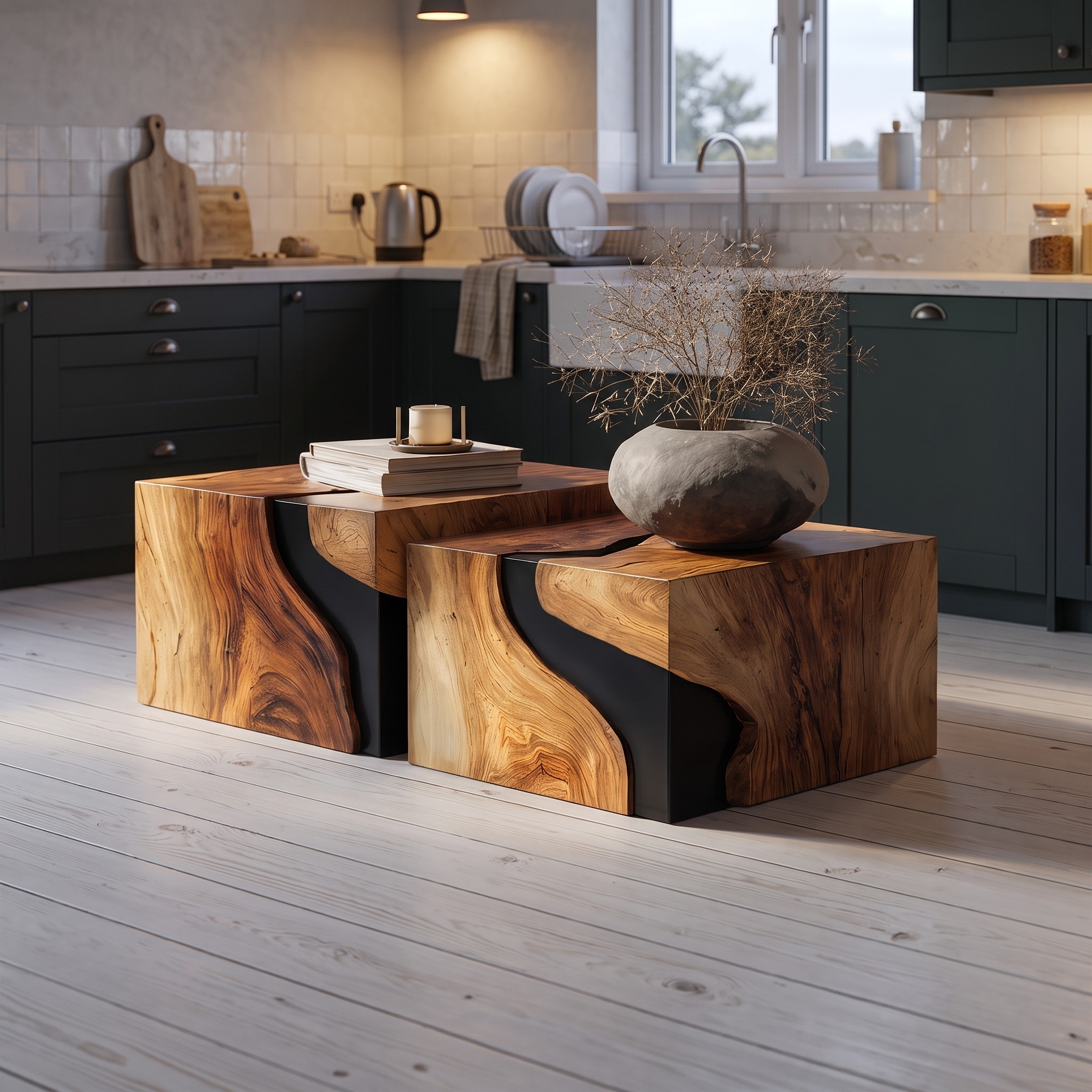 Farmhouse Solid Wood Cube Coffee Table, Rustic Handcrafted Wooden Block End Table & Nightstand for Cozy Bedroom