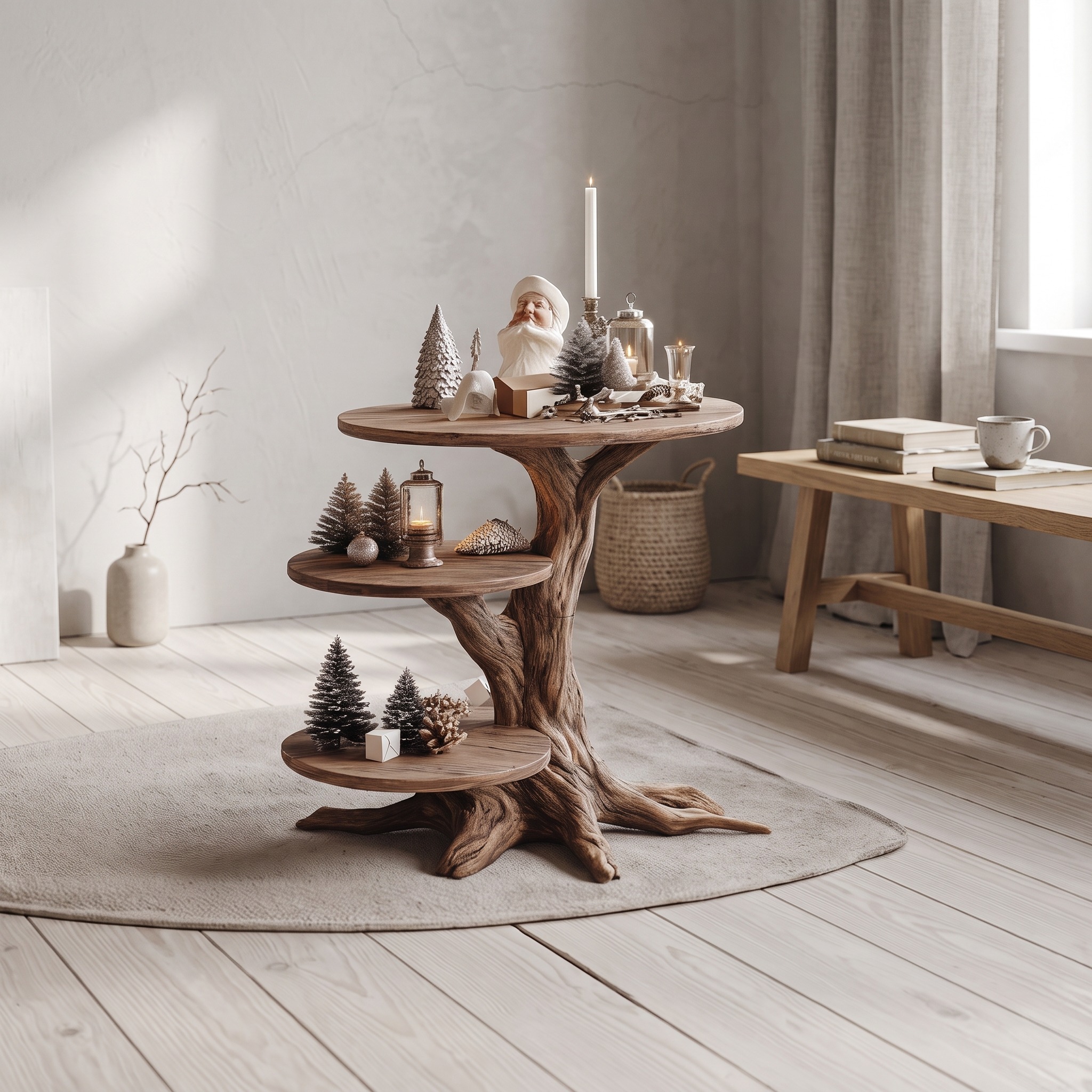 Farmhouse Solid Wood End Table, Rustic Timber Side Table, Small Nightstand Accent Furniture for Living Room