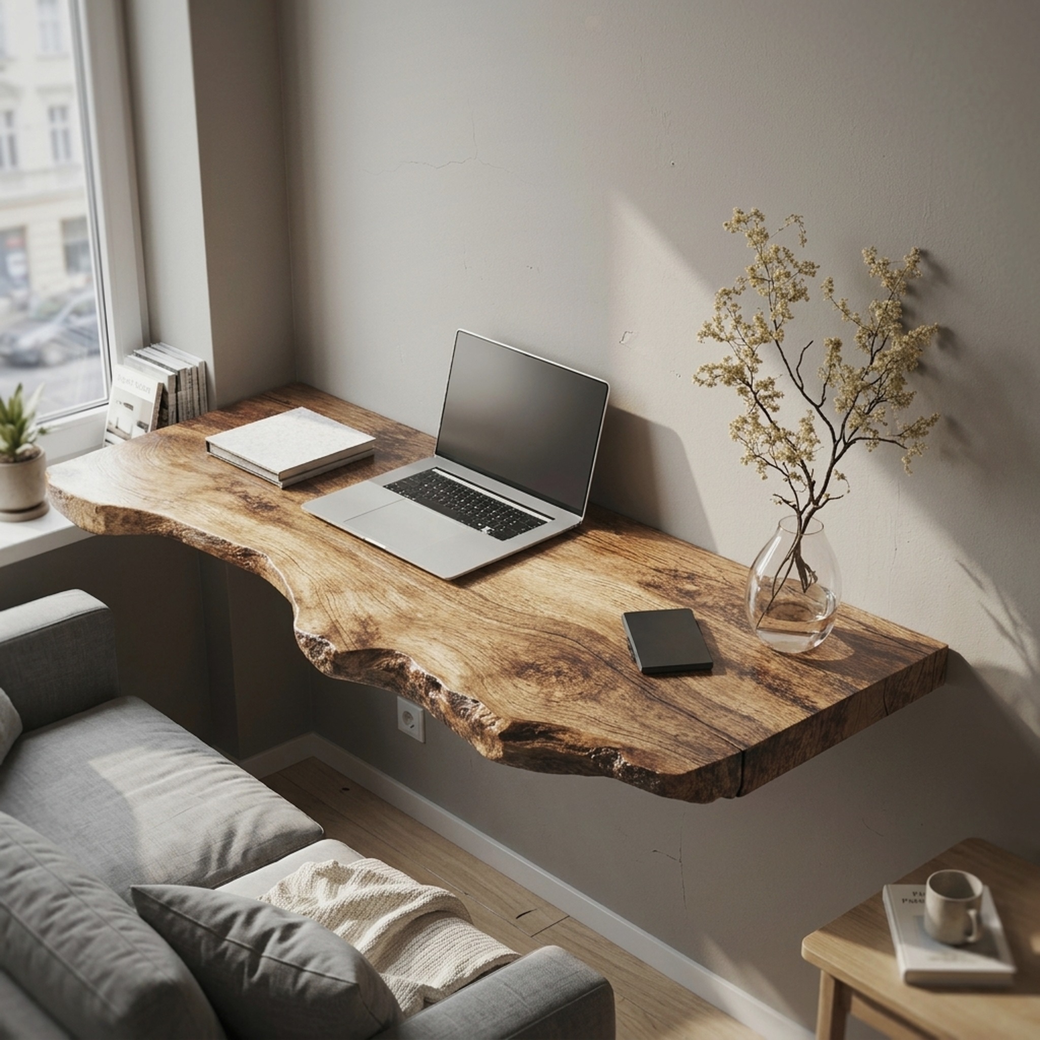 Farmhouse Solid Wood Floating Desk for Organic Living Room Design