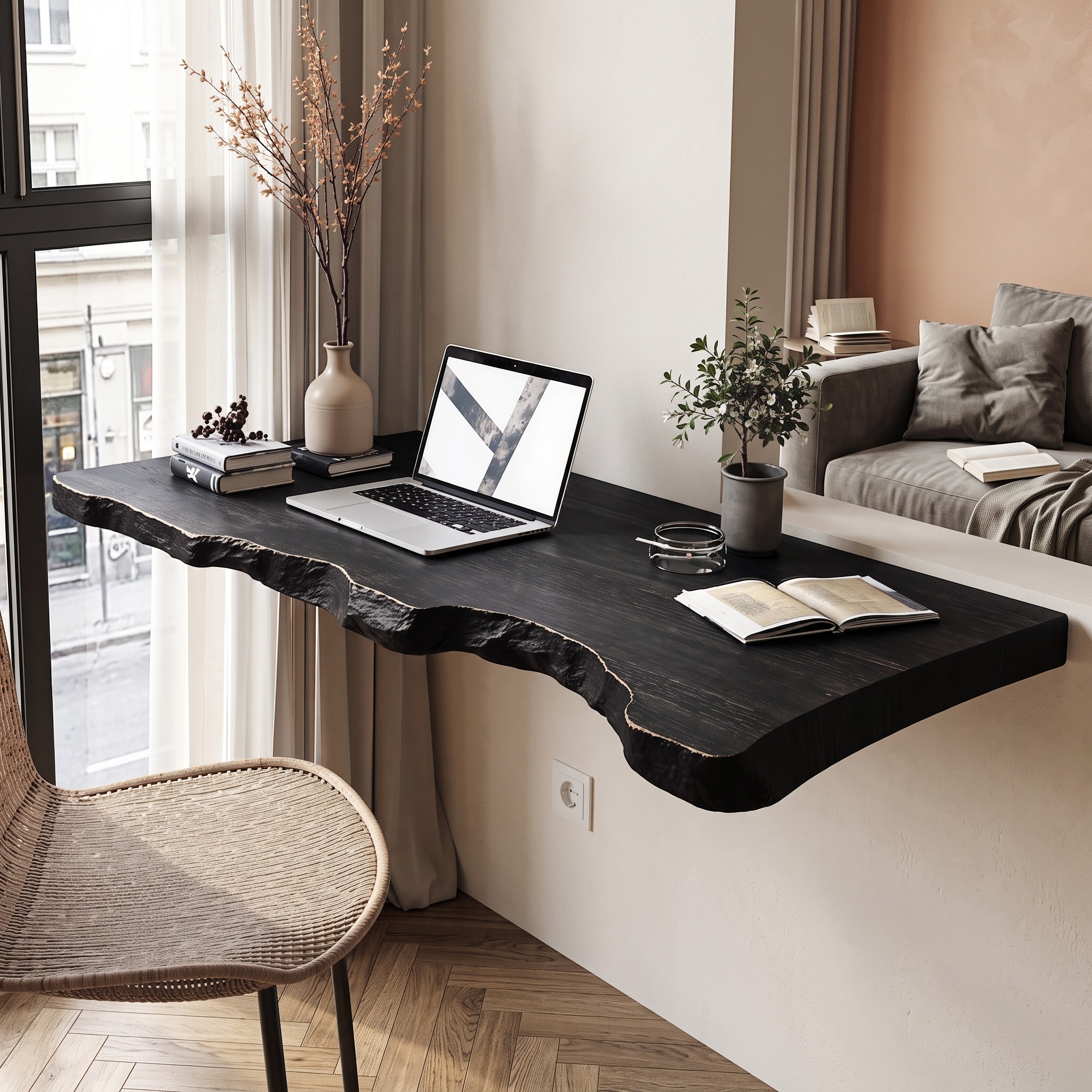 Farmhouse Solid Wood Floating Desk, Wall-Mounted Vanity & Computer Console Table for Living Room