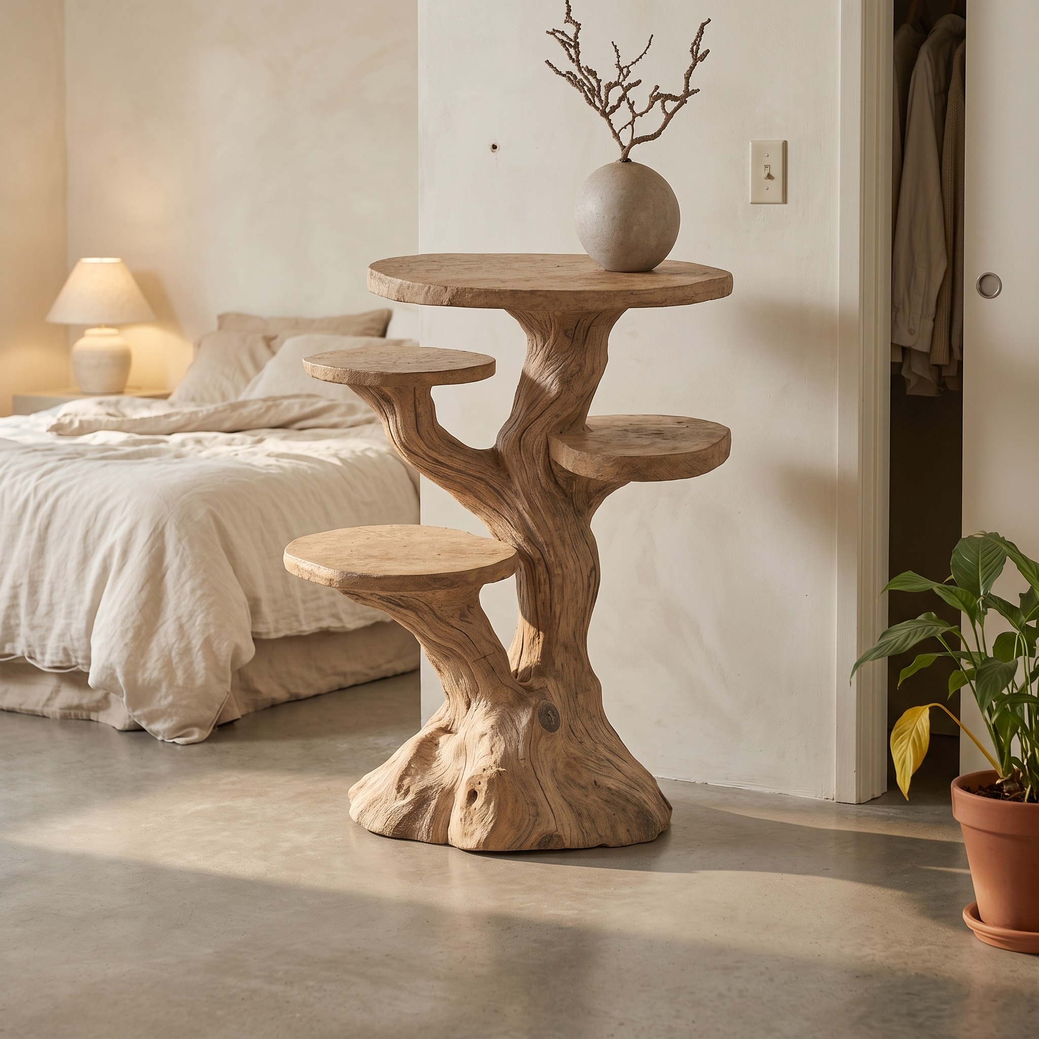 Farmhouse Solid Wood Multi-Tier End Table, Rustic Bedside Nightstand & Living Room Accent Sofa Table