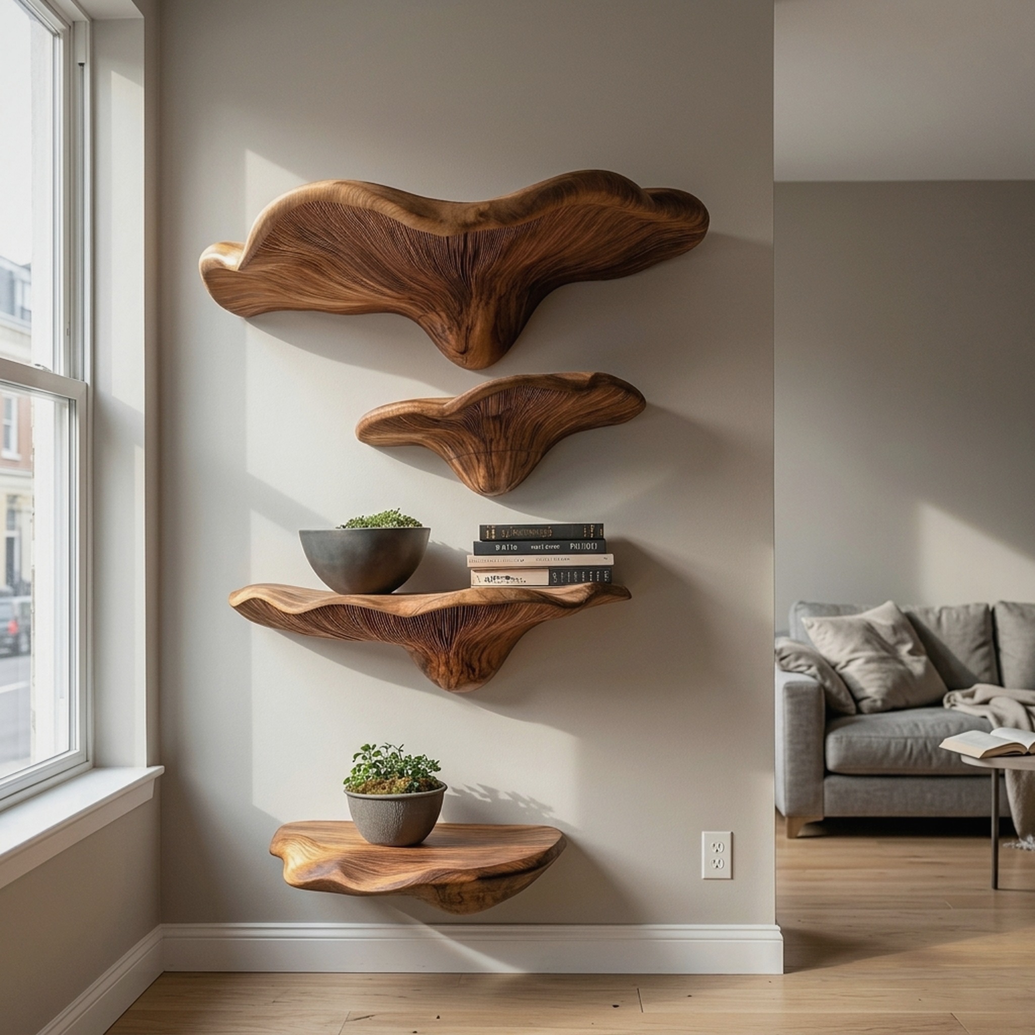 Farmhouse Solid Wood Mushroom Shelf for Bedroom Decor and Storage