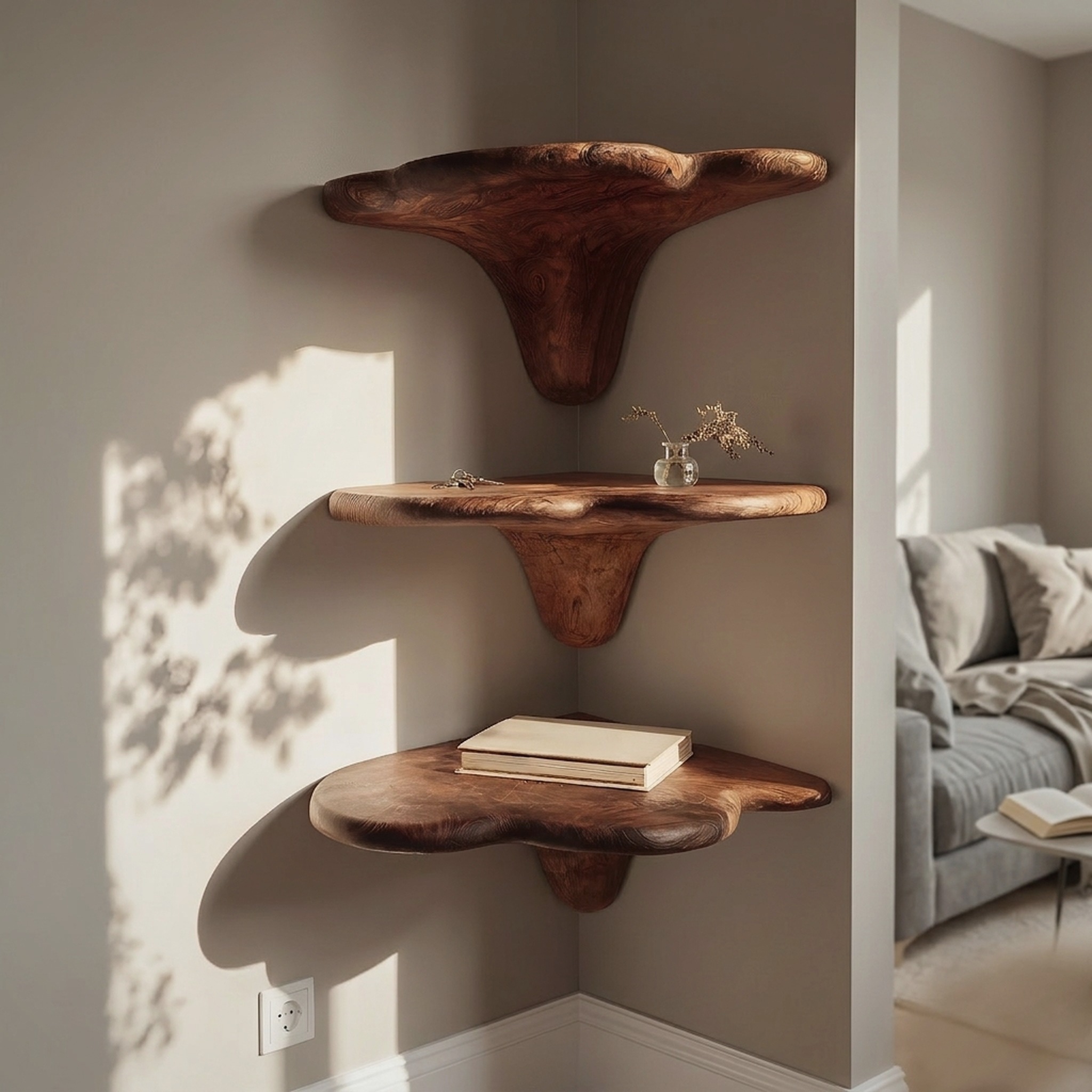Farmhouse Solid Wood Mushroom Shelf for Living Room Furniture Design