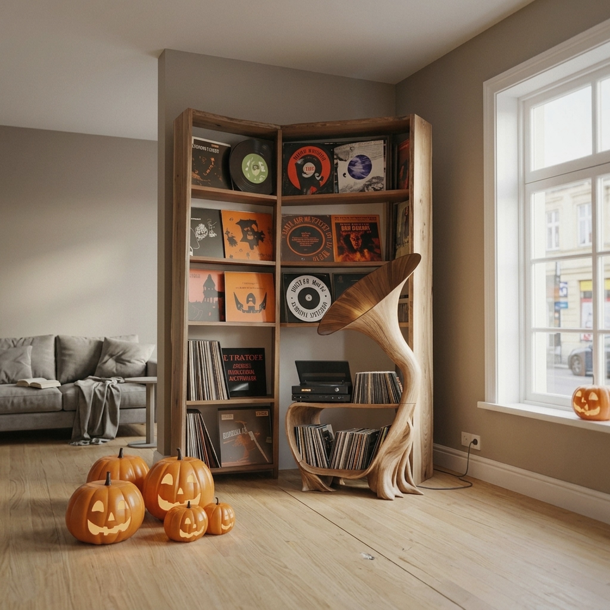 Farmhouse Solid Wood Record Stand for Bedroom Halloween Furniture