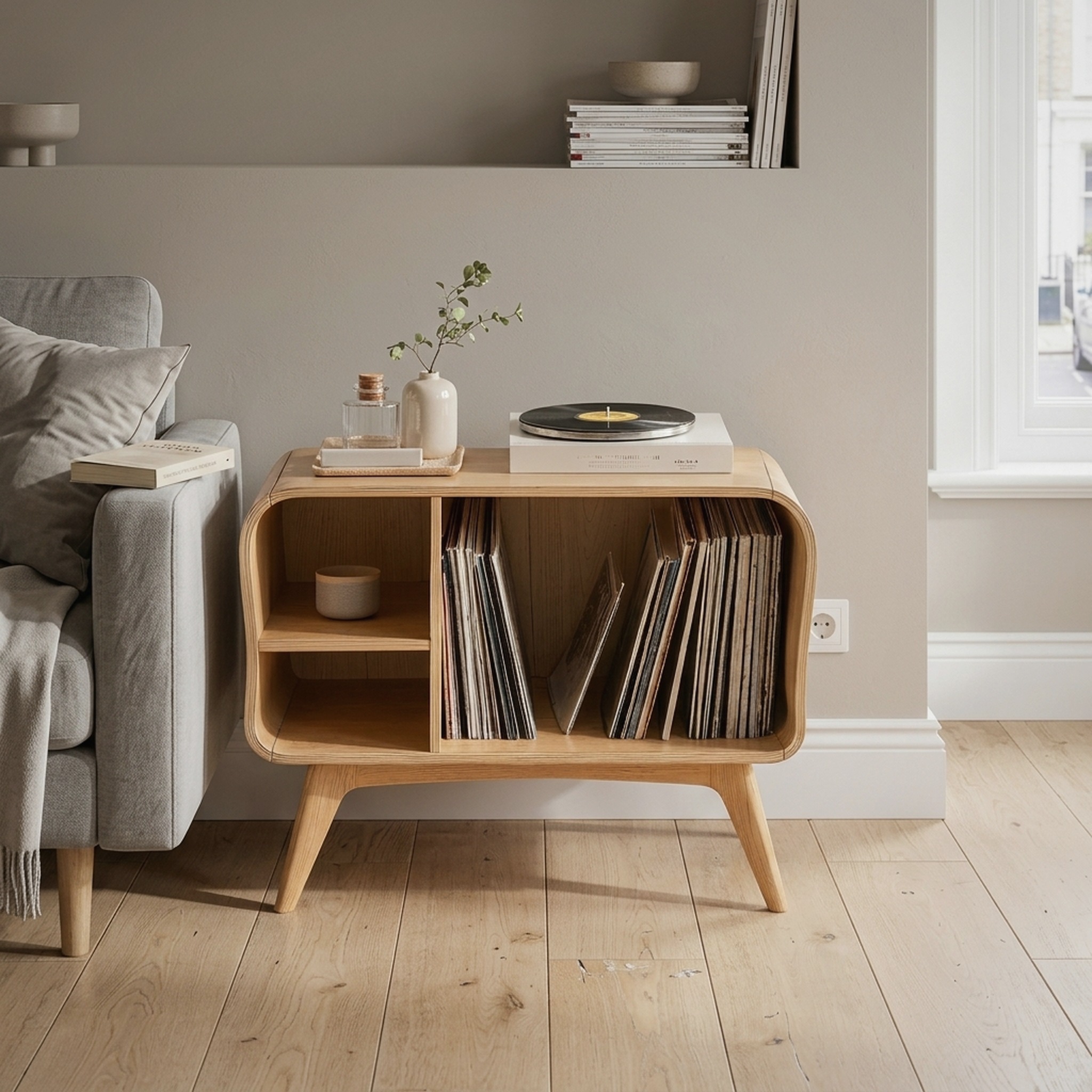 Farmhouse Solid Wood Record Stand for Bedroom Organization