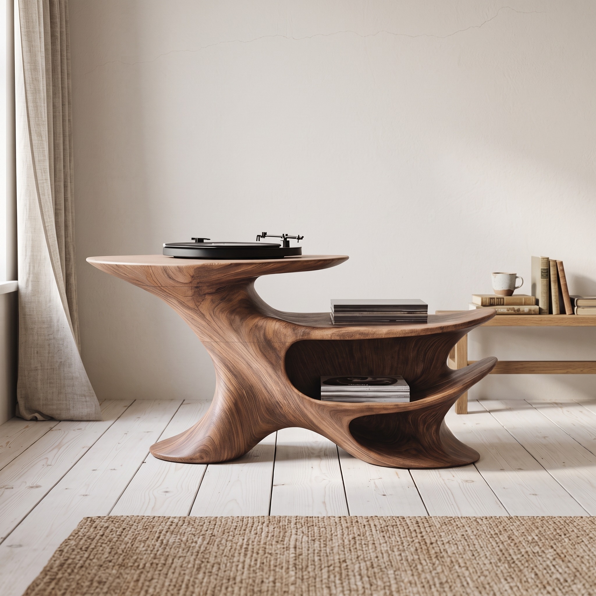 Farmhouse Solid Wood Record Stand, Handcrafted Vinyl Player Storage Cabinet, Rustic Turntable Console Table