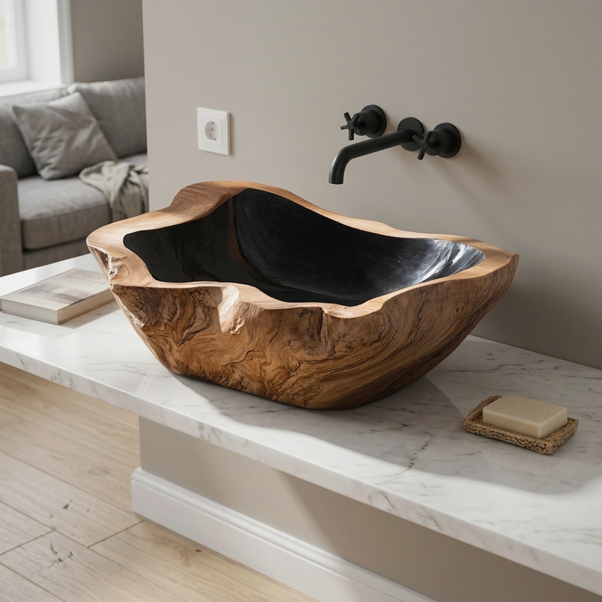 Farmhouse Solid Wood Sink for Warm Bathroom Interiors