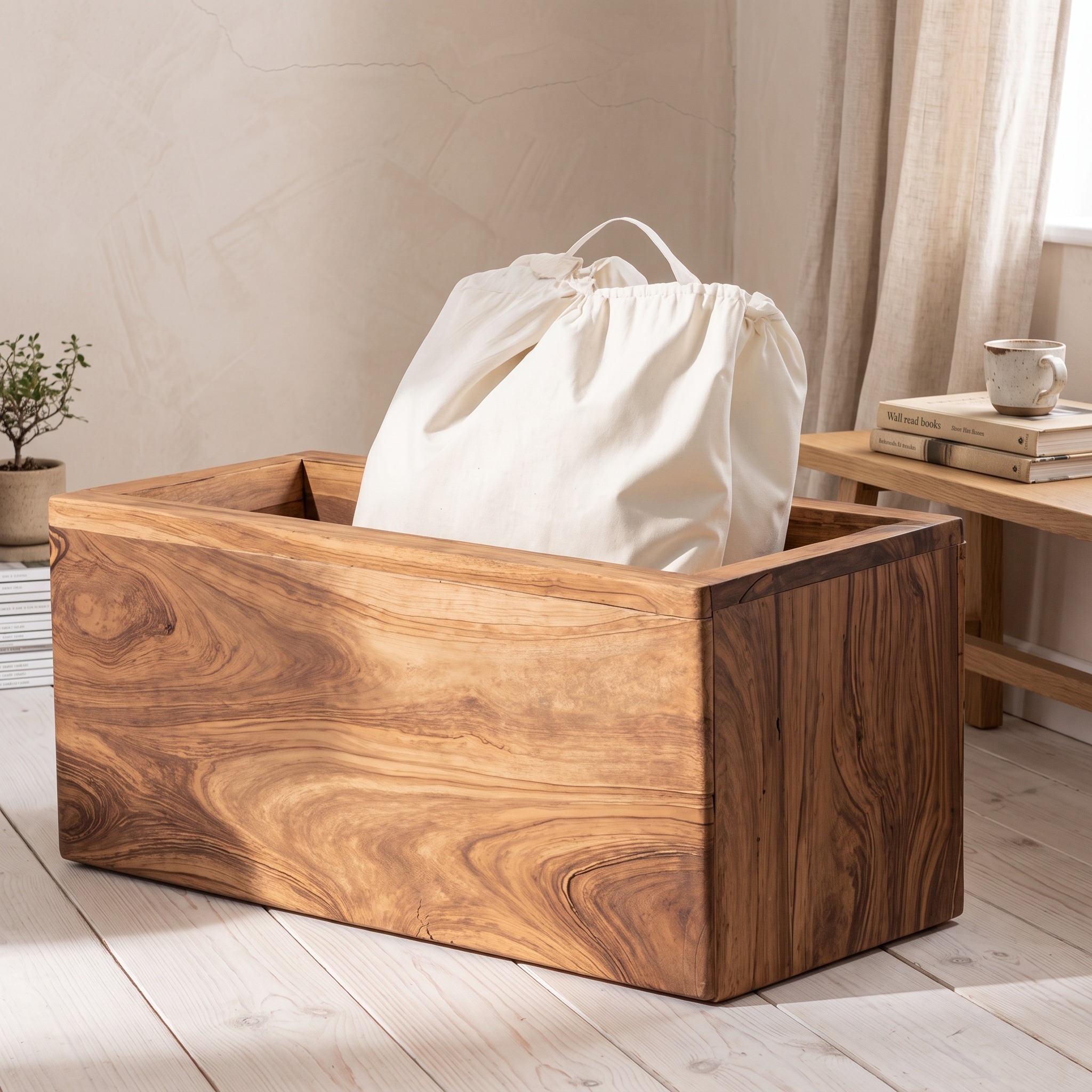 Farmhouse Solid Wood Storage Bin, Handcrafted Decorative Wooden Organizer Box for Closet & Bedroom
