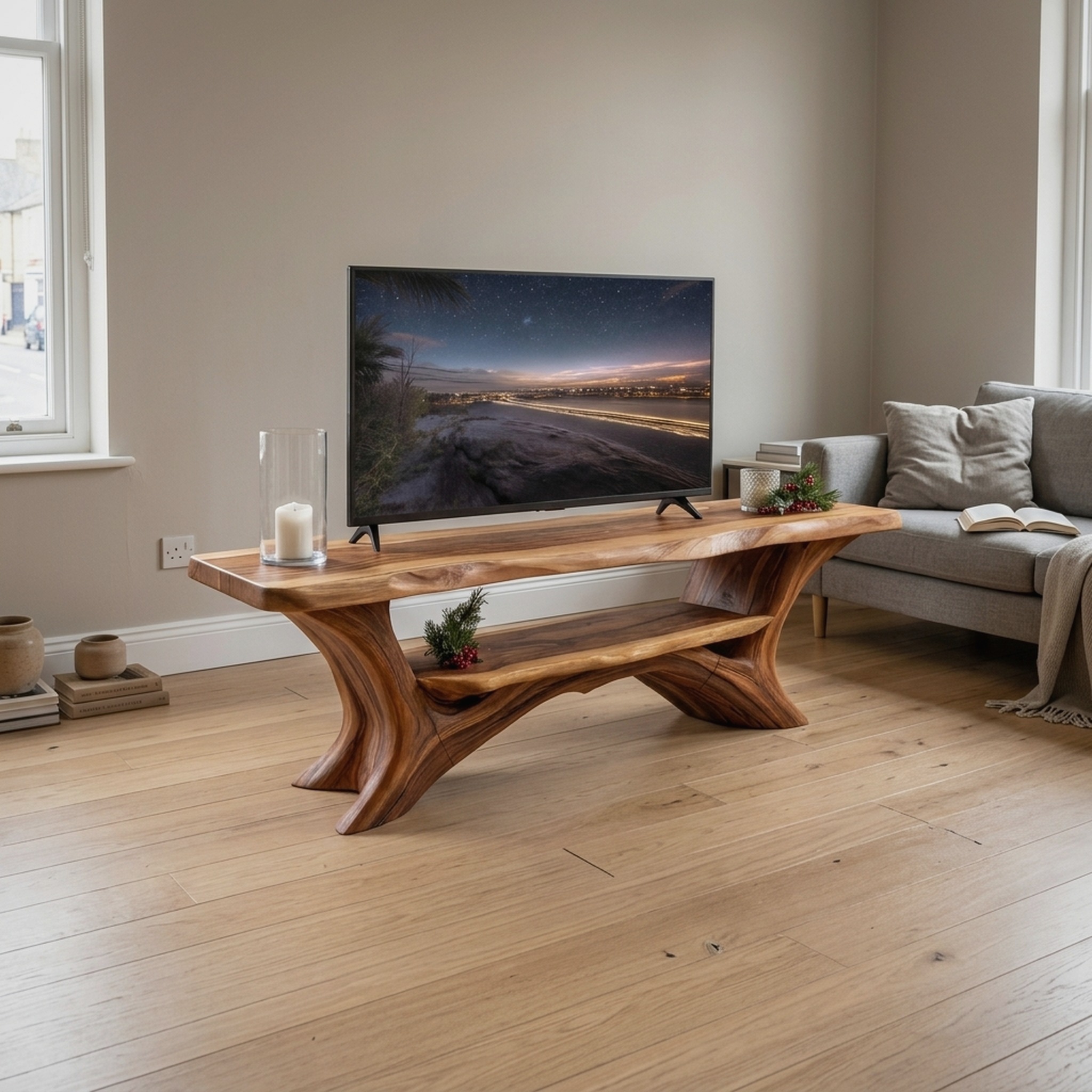 Farmhouse Solid Wood TV Console for Christmas Home Decor