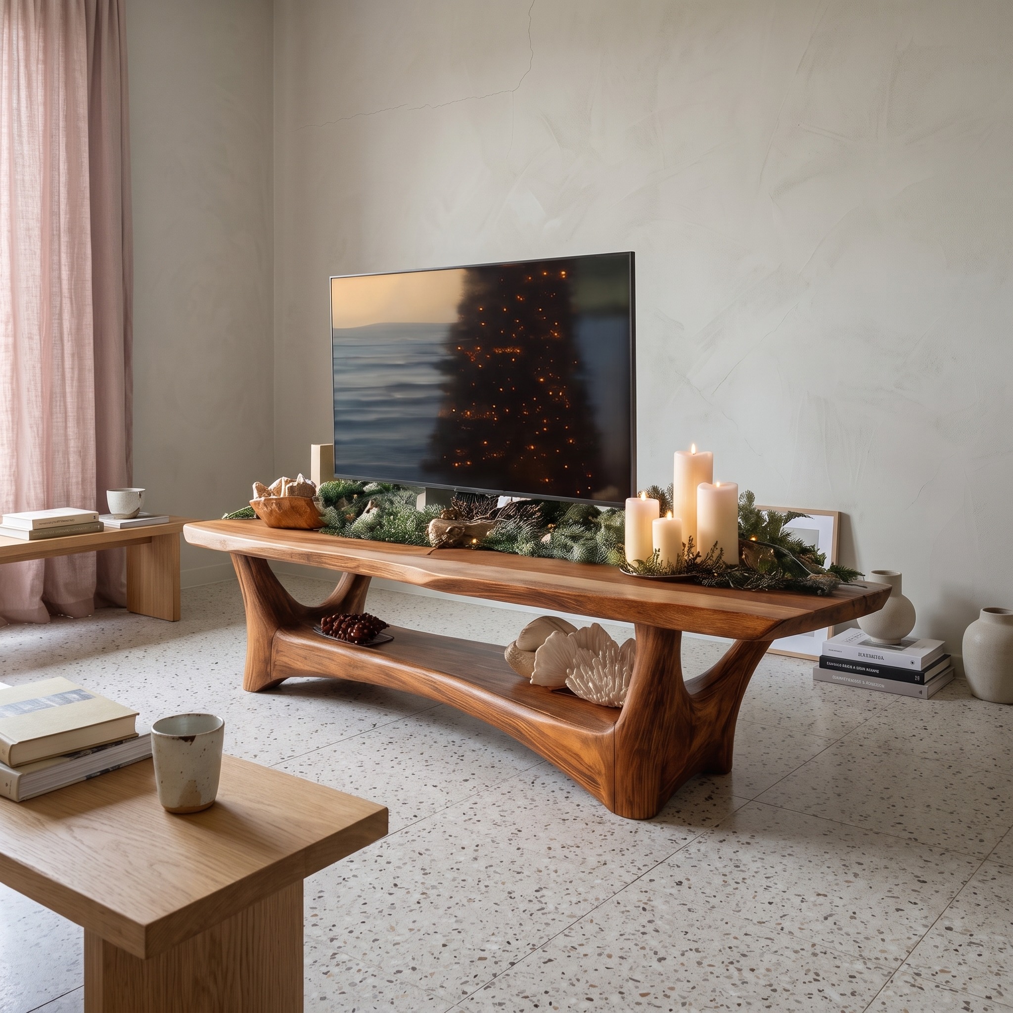 Farmhouse Solid Wood TV Console, Rustic Live Edge Media Stand & Entertainment Center Cabinet for Cozy Living Room